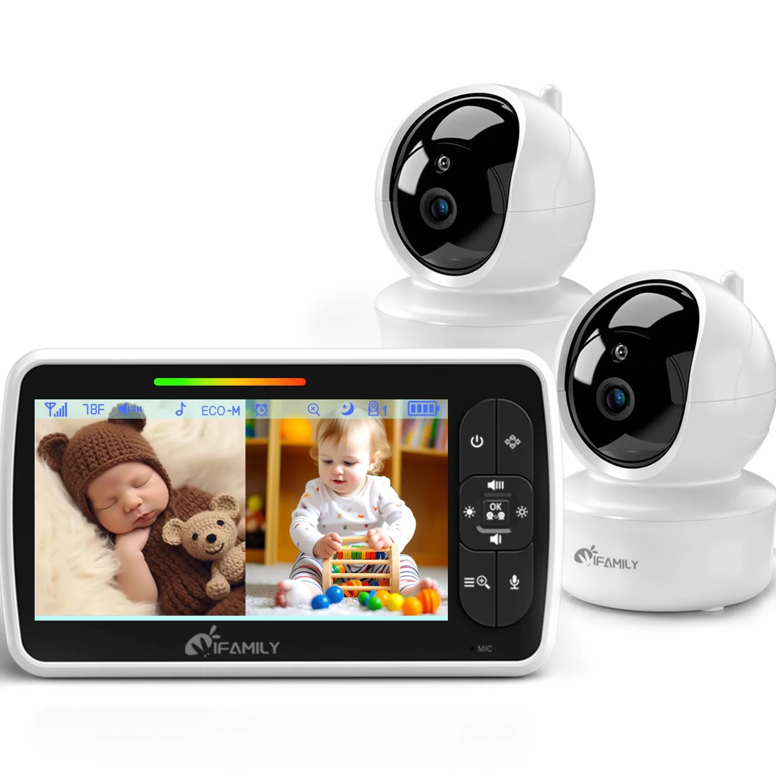iFamily Baby Monitor Split Screen 2 Cameras Long Range Night Vision Temperature Sensor 2 Way Talk
