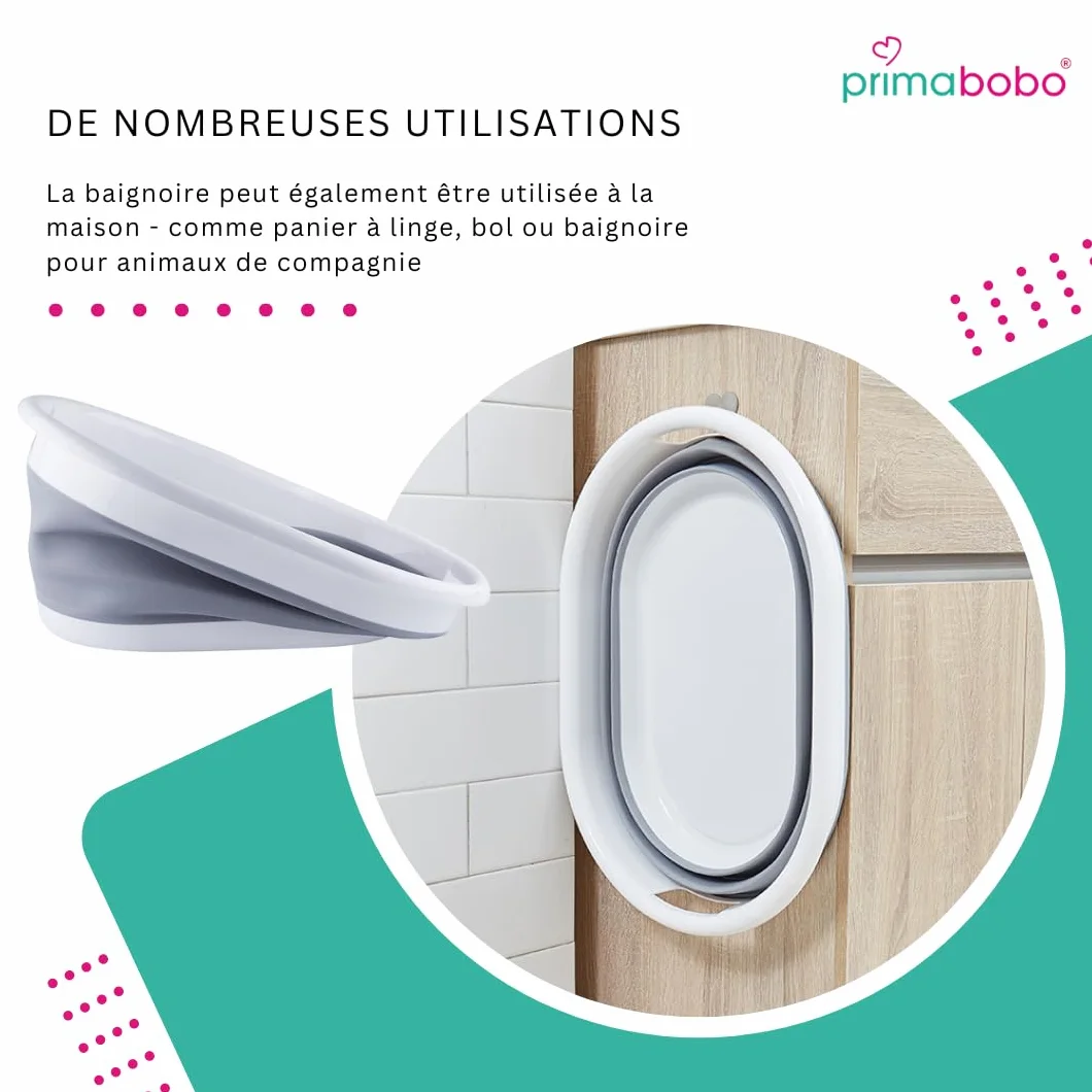 Primabobo Baignoire pliable pour bébé Grand bol Bac de lavage en plastique gris