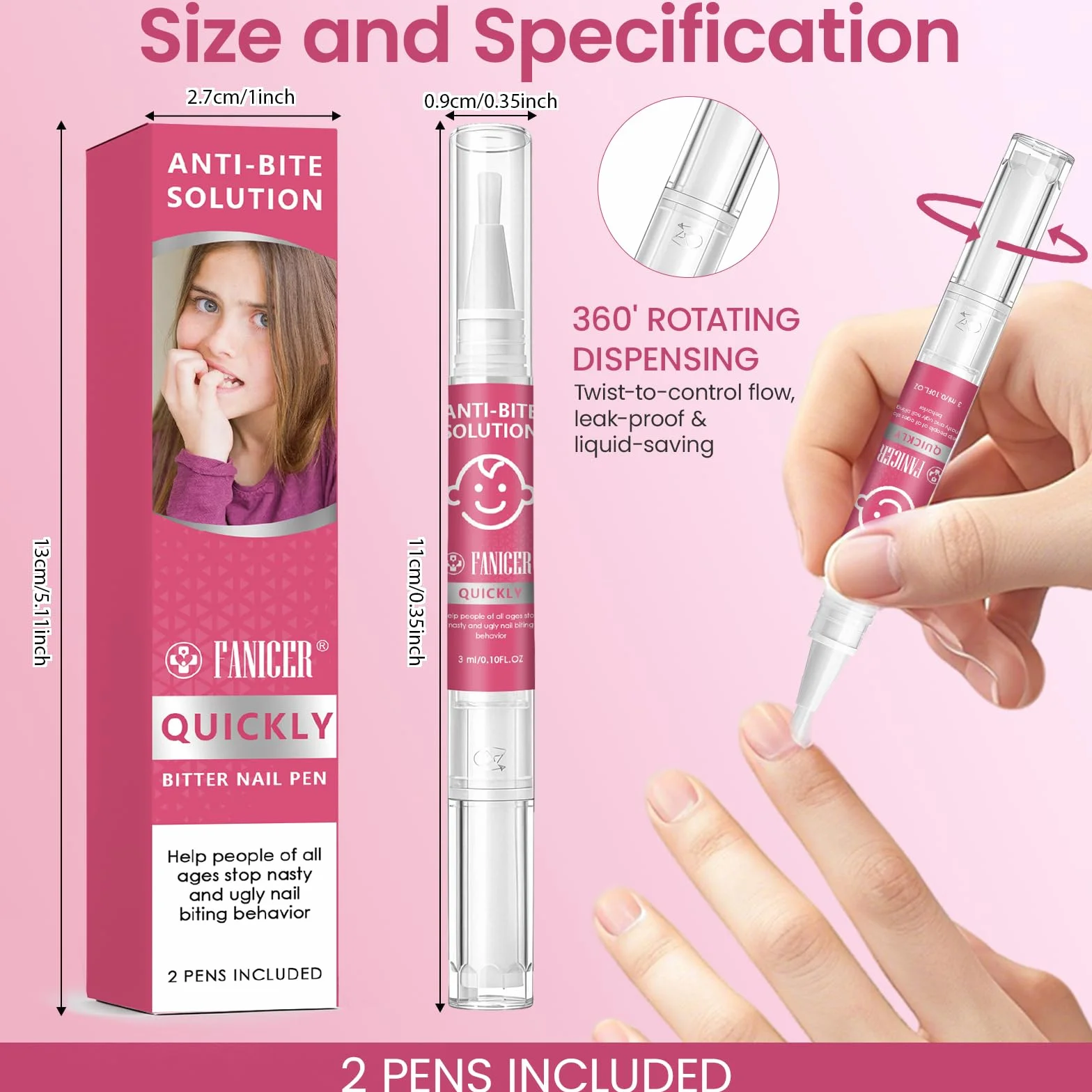Stylo Anti-Rongement d'Ongles Amer, 2 Stylos Vernis Anti Ronge Ongles, Aide à Prévenir le Rongement des Ongles et Succion de Pouce