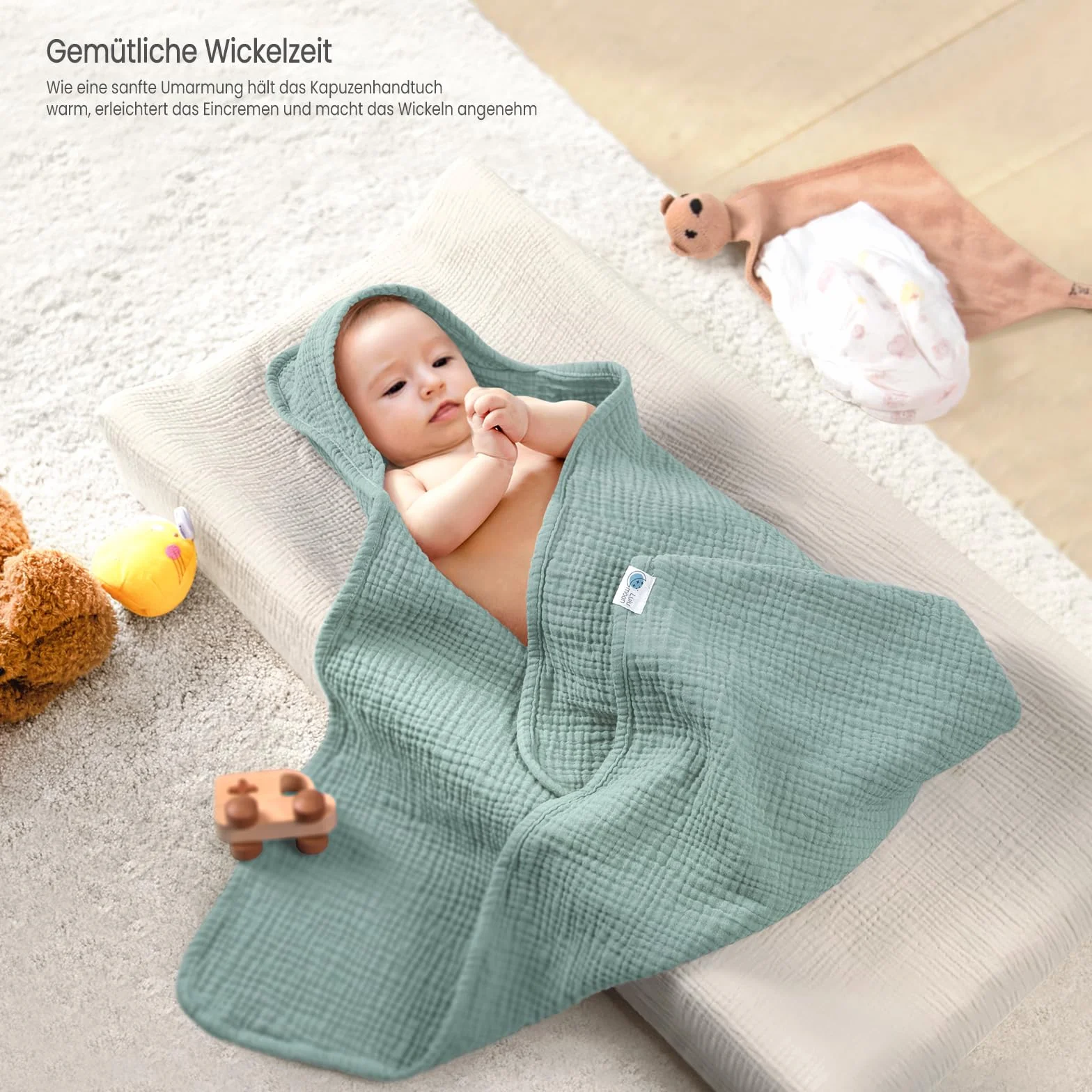 lulumoon Serviette de Bain Bebe 76x76cm Mousseline de Coton Cape de Bain Bebe Douce Absorbante Garde Bebe au Chaud Apres Le Bain 0-18 Mois Vert
