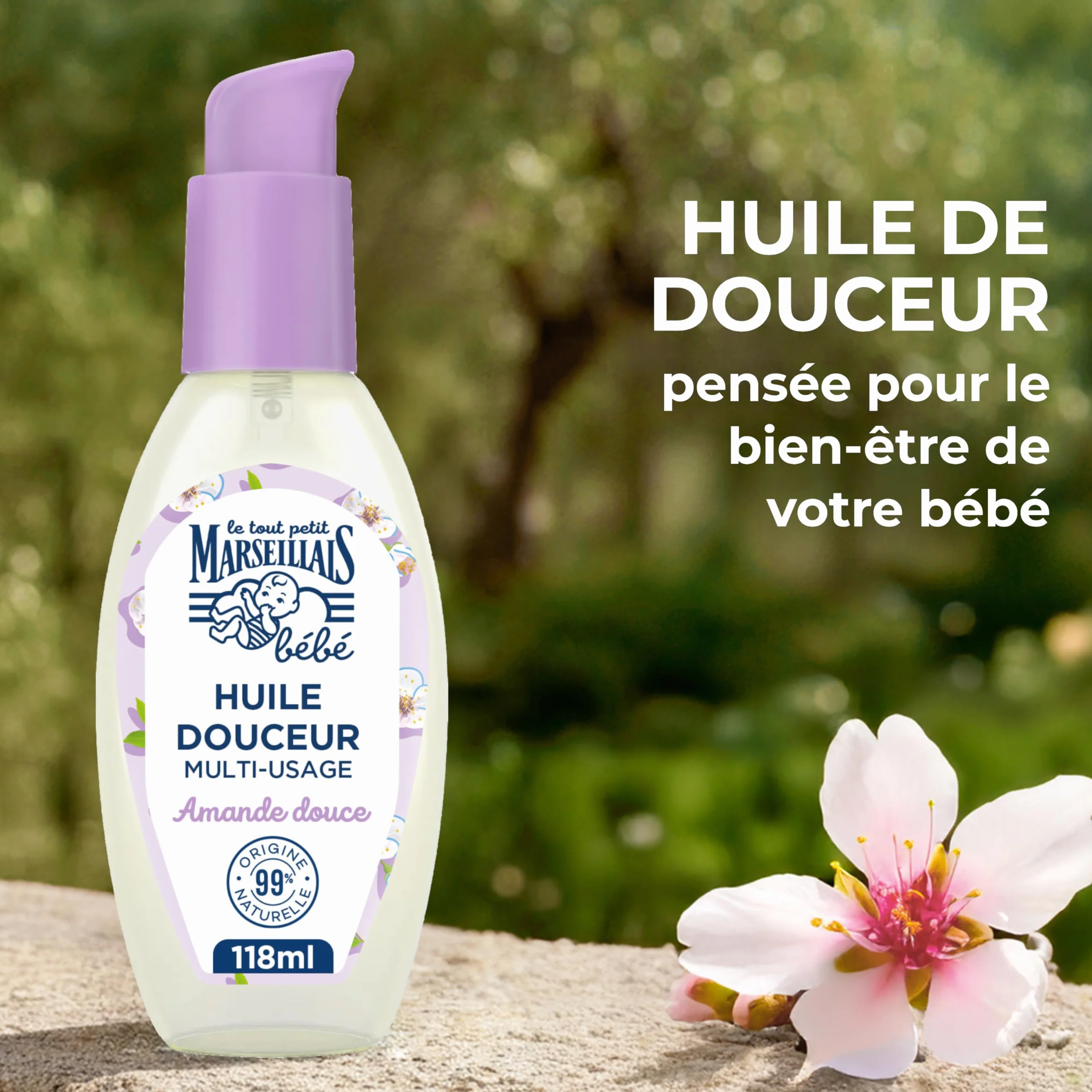 Le Petit Marseillais Bébé Huile de Douceur Amande Douce 118 mL Massage Bain Corps Cheveux Peaux Sensibles