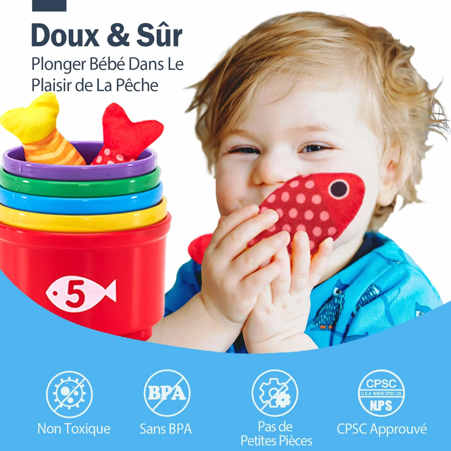 hahaland Jouet Bebe 1 an Jeux Montessori Pêche a la Ligne pour Enfant 1 2 3 Ans Jouet Éducatif Motricité Fine Cadeau Garcon Fille 6 9 12 18 Mois