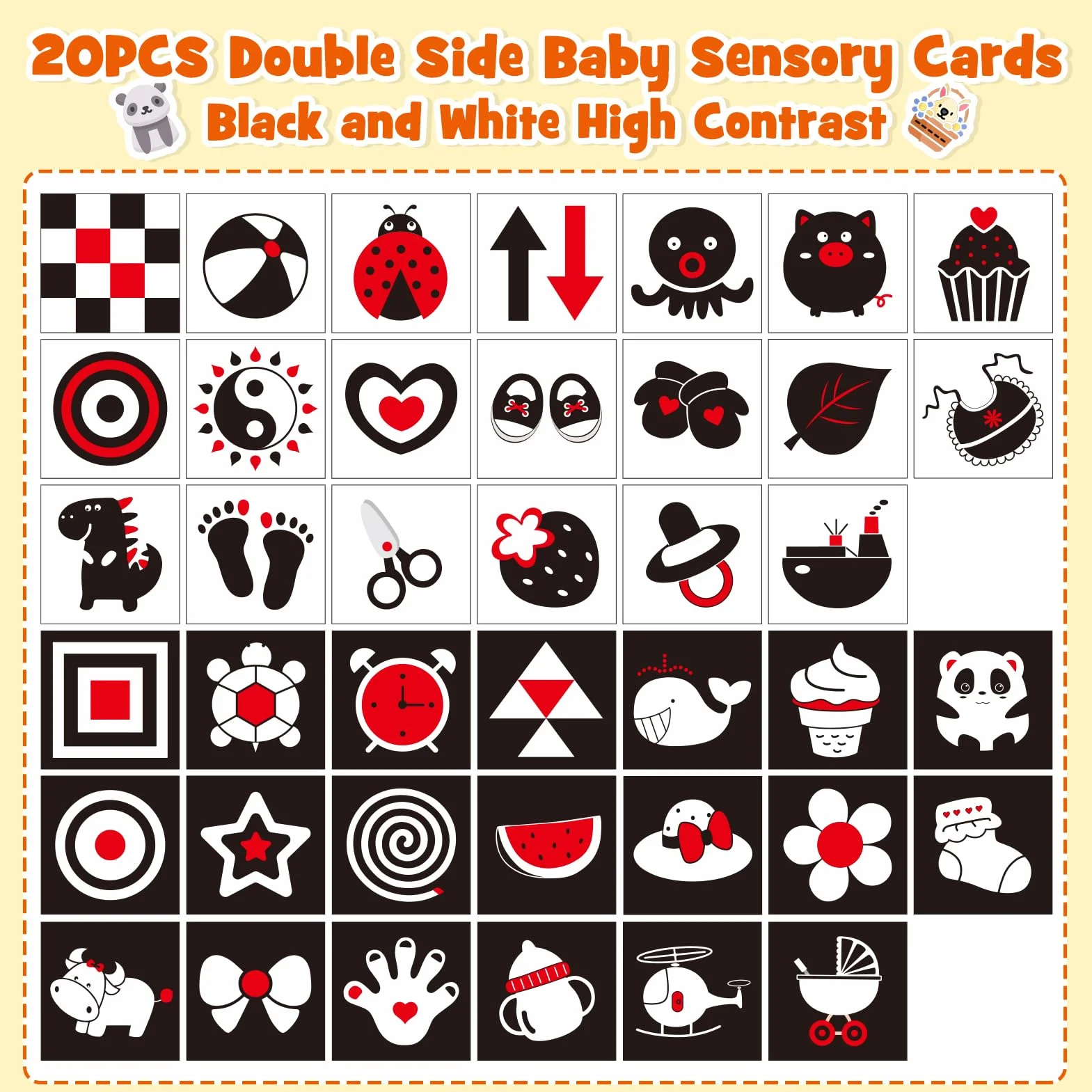 HappyKidsClub Livre Carte Montessori Sensoriel Tissu Noir Blanc Bebe 0-12 Mois Jouets d'éveil
