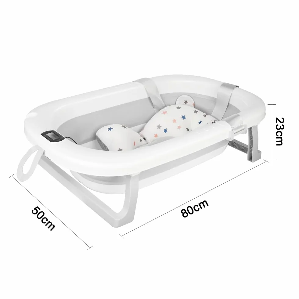 Baignoire Pliable Bébé avec Thermomètre à eau 80x50x23 Gris