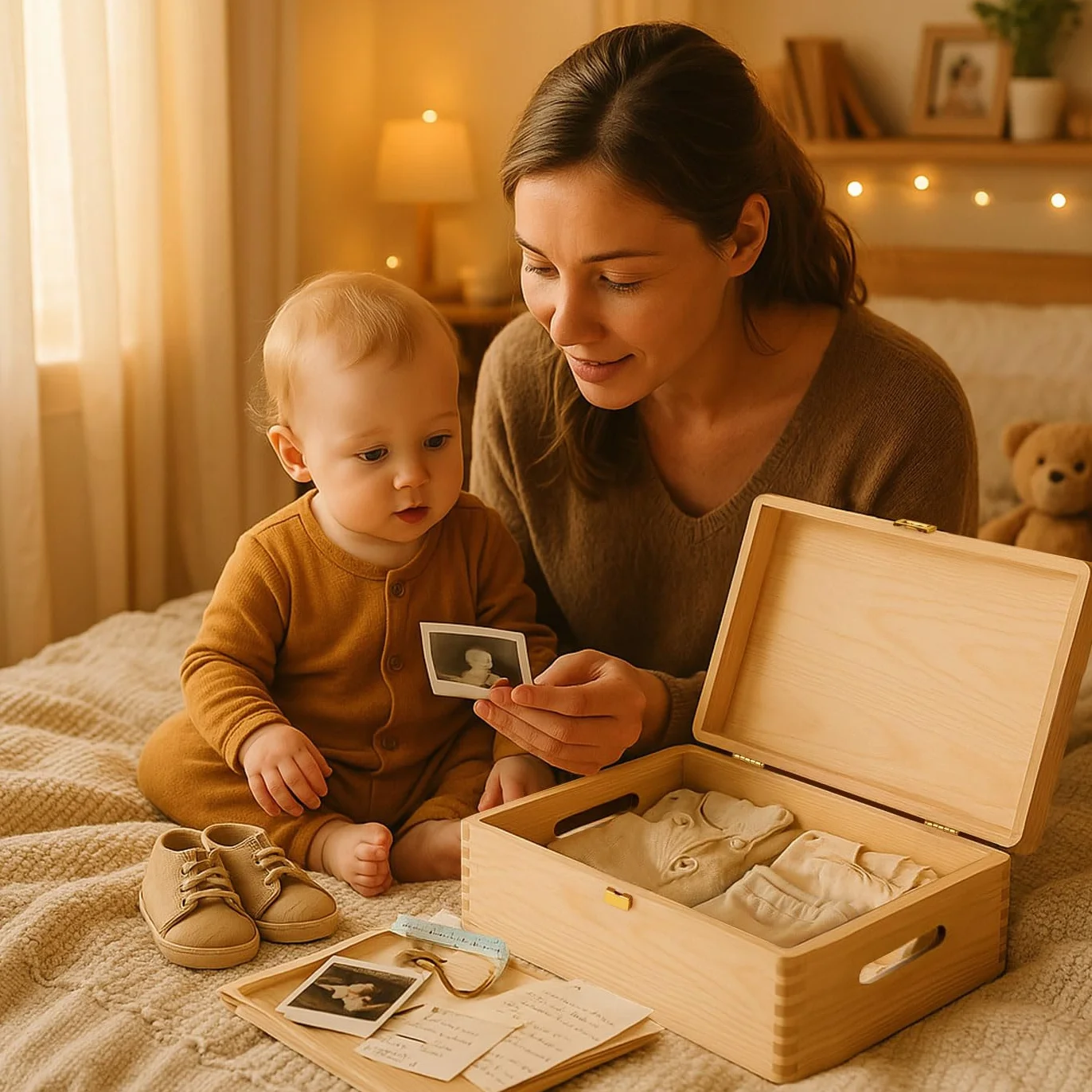 Maverton Boite de Rangement Personnalisable en Bois de Pin Naturel pour Bebe - Cadeau Naissance L/XL