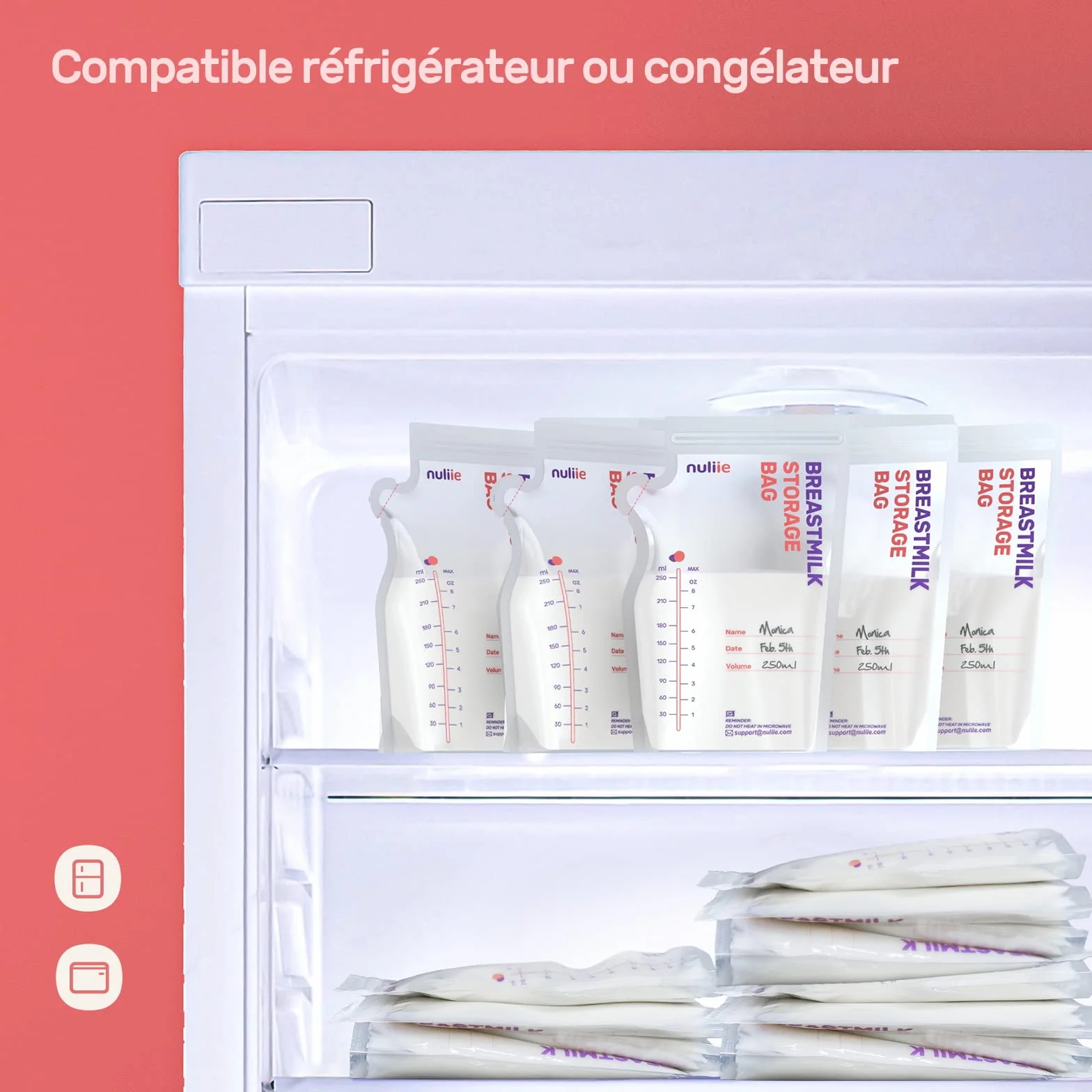 Sachets de Conservation Lait Maternel 250ml Lot de 120, Pré-stérilisés, Sans BPA, Double Glissière
