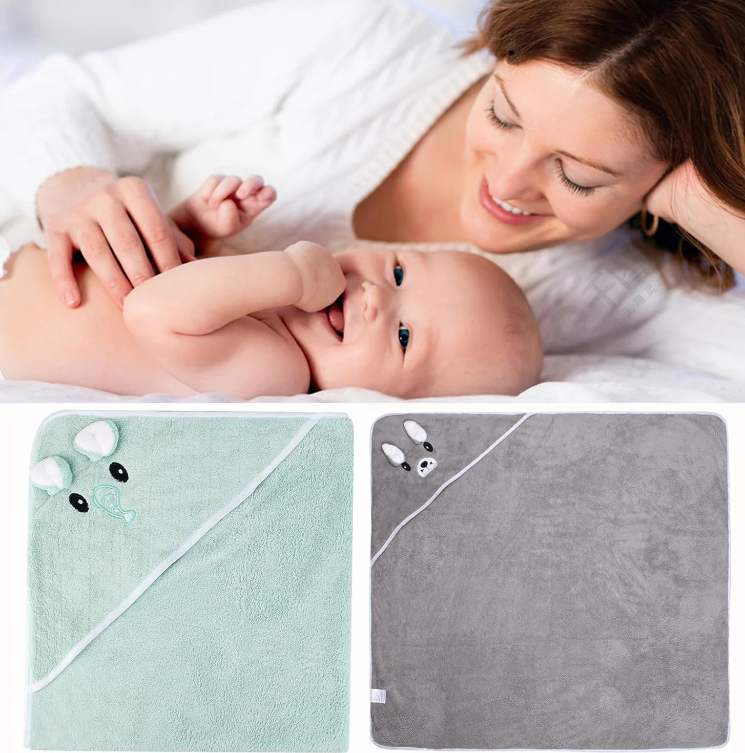 Serviette Éponge Bébé 80x80cm 3Pcs Peluche Corail Absorption Forte