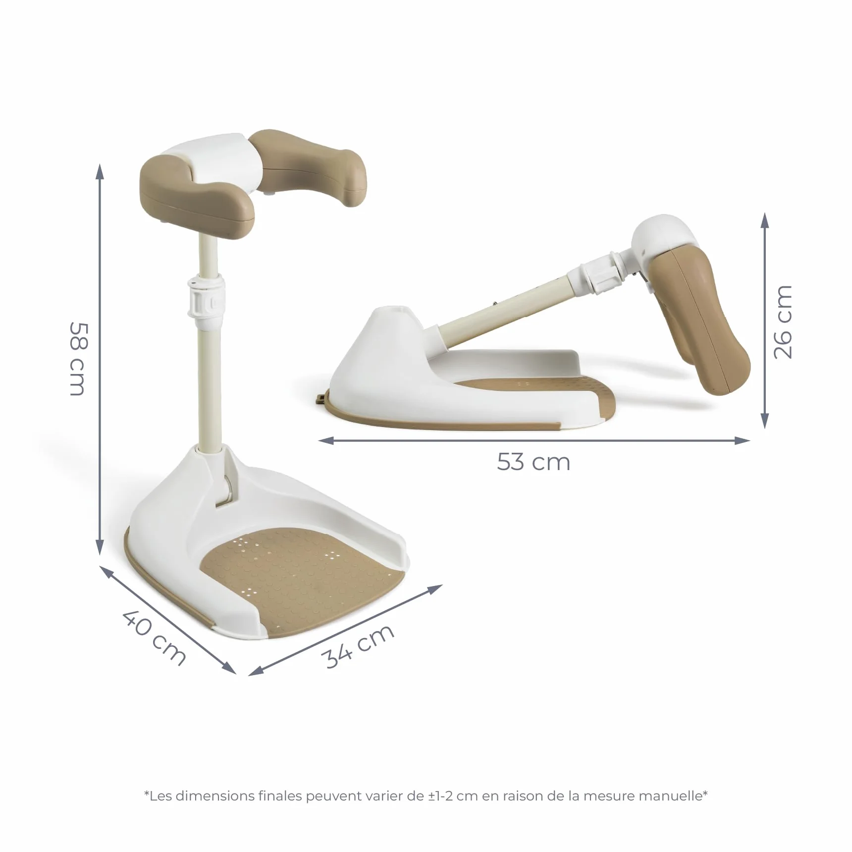 Ms BabyWorld Support de bain et douche pour bébé pliable avec base antidérapante, hauteur et largeur réglables, Beige