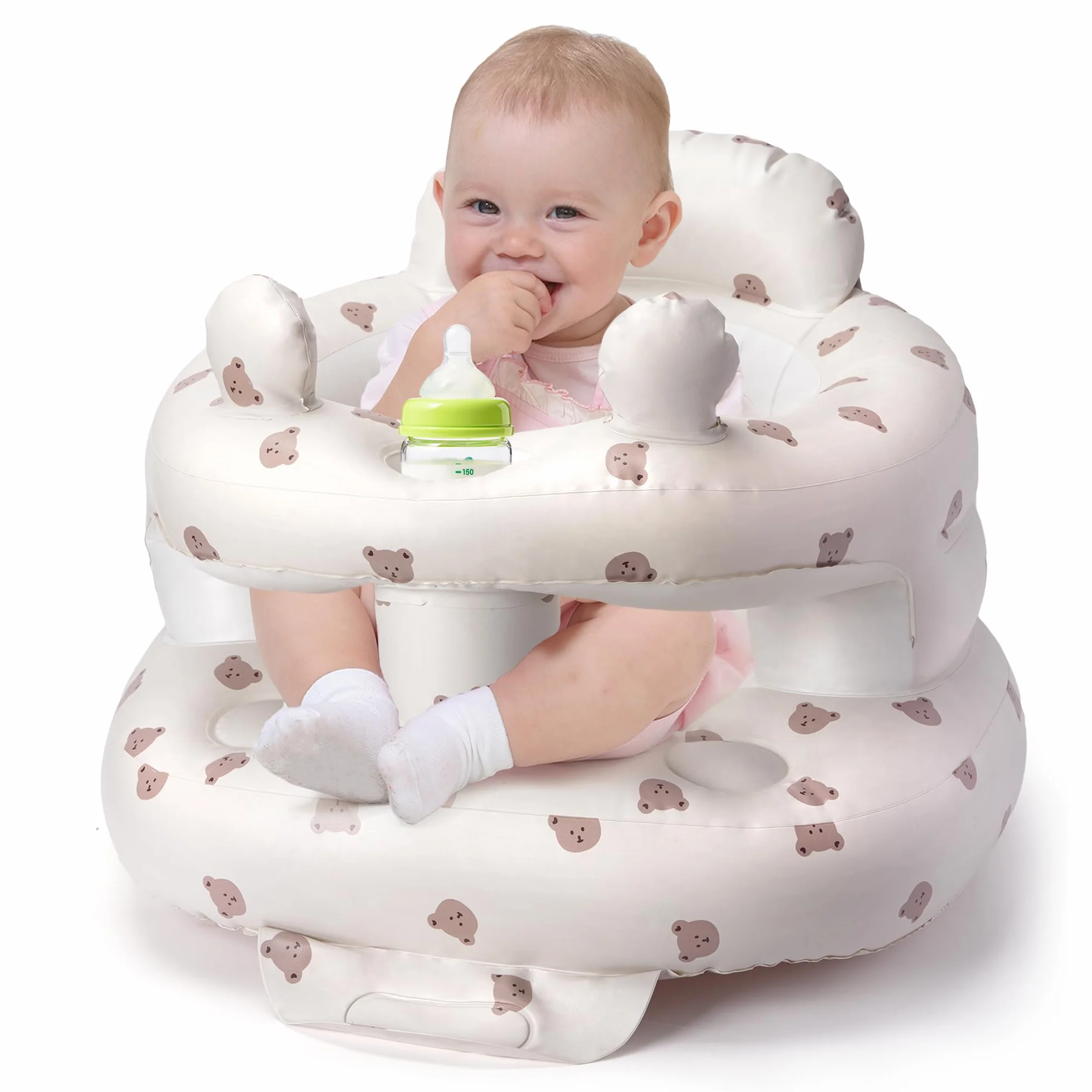 Siège bébé gonflable Zolirao avec pompe à air intégrée, portable 3-36 mois, soutien dos et nuque, sans BPA, motif ours