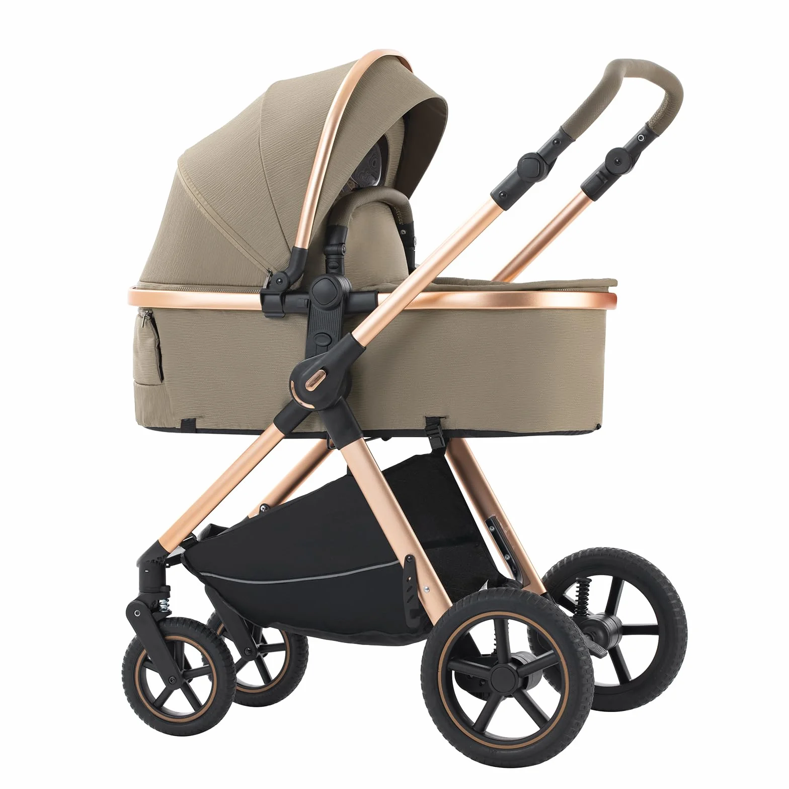 Poussette 3 en 1 Citadine Combinée Tricycle Baby Walker Haute Paysage Landau pour 0-36 mois Pliante Trolley Bébé D2-LIGHT BROWN