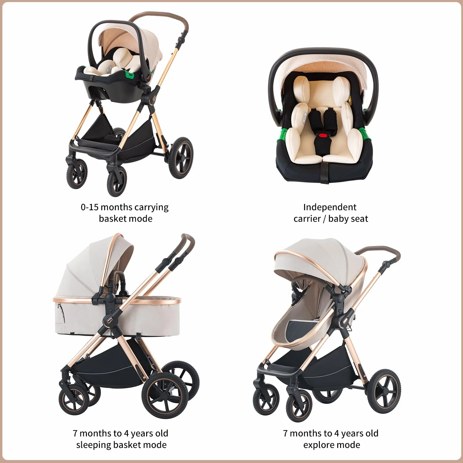 Poussette 3 en 1 avec porte-bébé 0 à 4 Ans jusqu'à 22 kg Pliable Noir