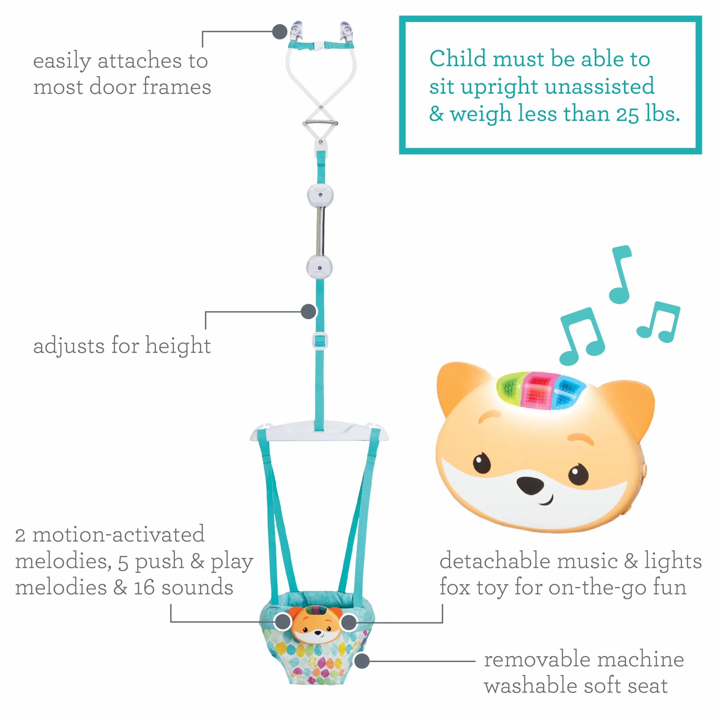 Infantino Siège Sauteur pour Porte 2-en-1 avec Musique et Lumières, Renard