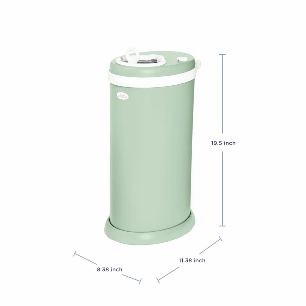 Ubbi Steel Odor Locking Nappy Disposal Bin, No Special Bag Required, Diaper Pail, Sage Green