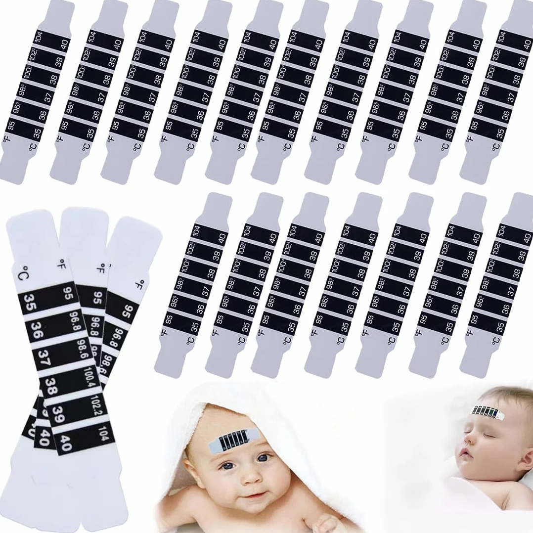 Bandes de Thermomètre Frontal 20 Pièces, Autocollant Portable Réutilisable pour Bébé Adulte