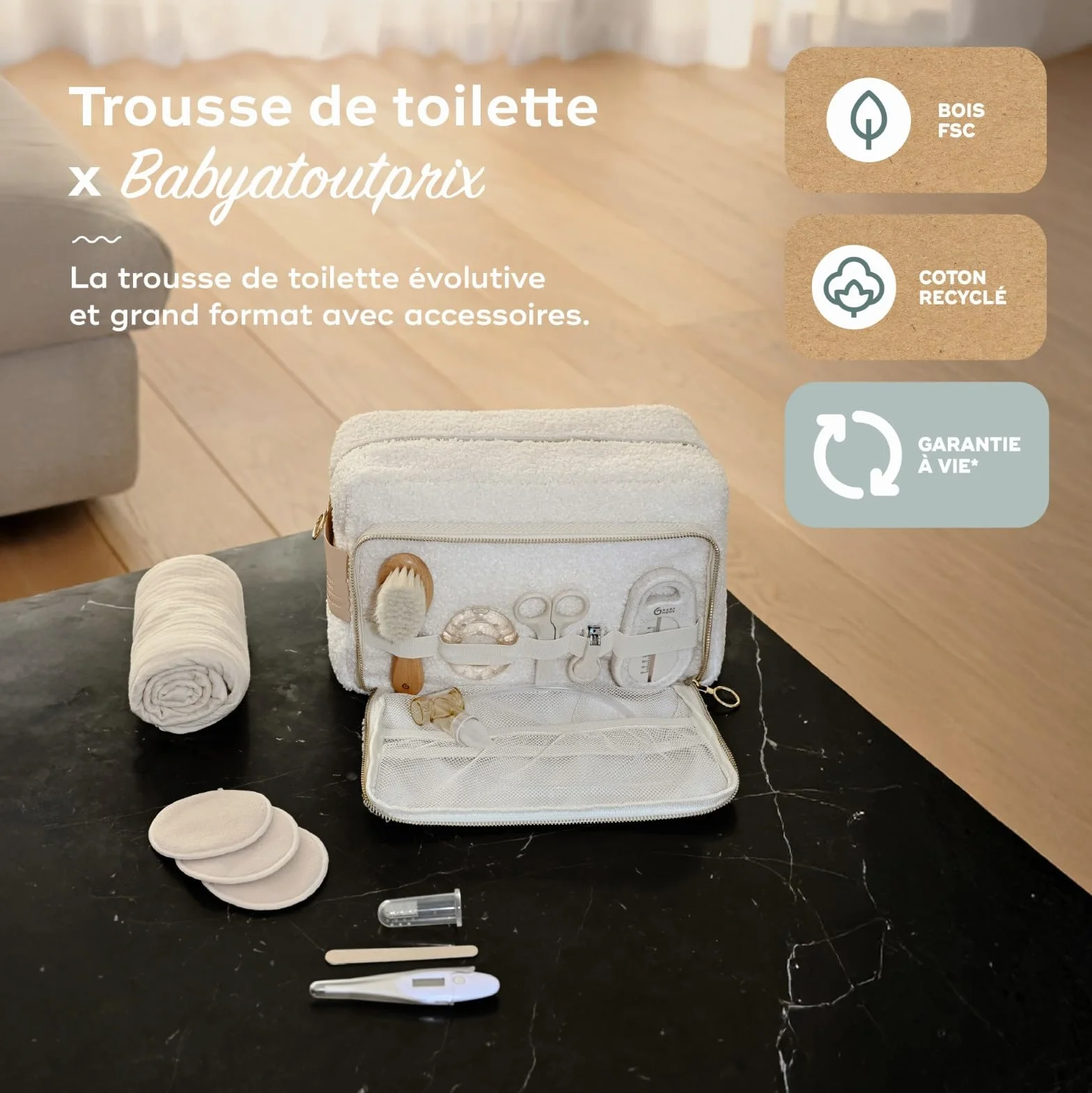 Babymoov Trousse de Soin Bébé Grand Format 6L 11 Accessoires Inclus Coupe Ongles Bébé Thermomètre de Bain Langes Coton