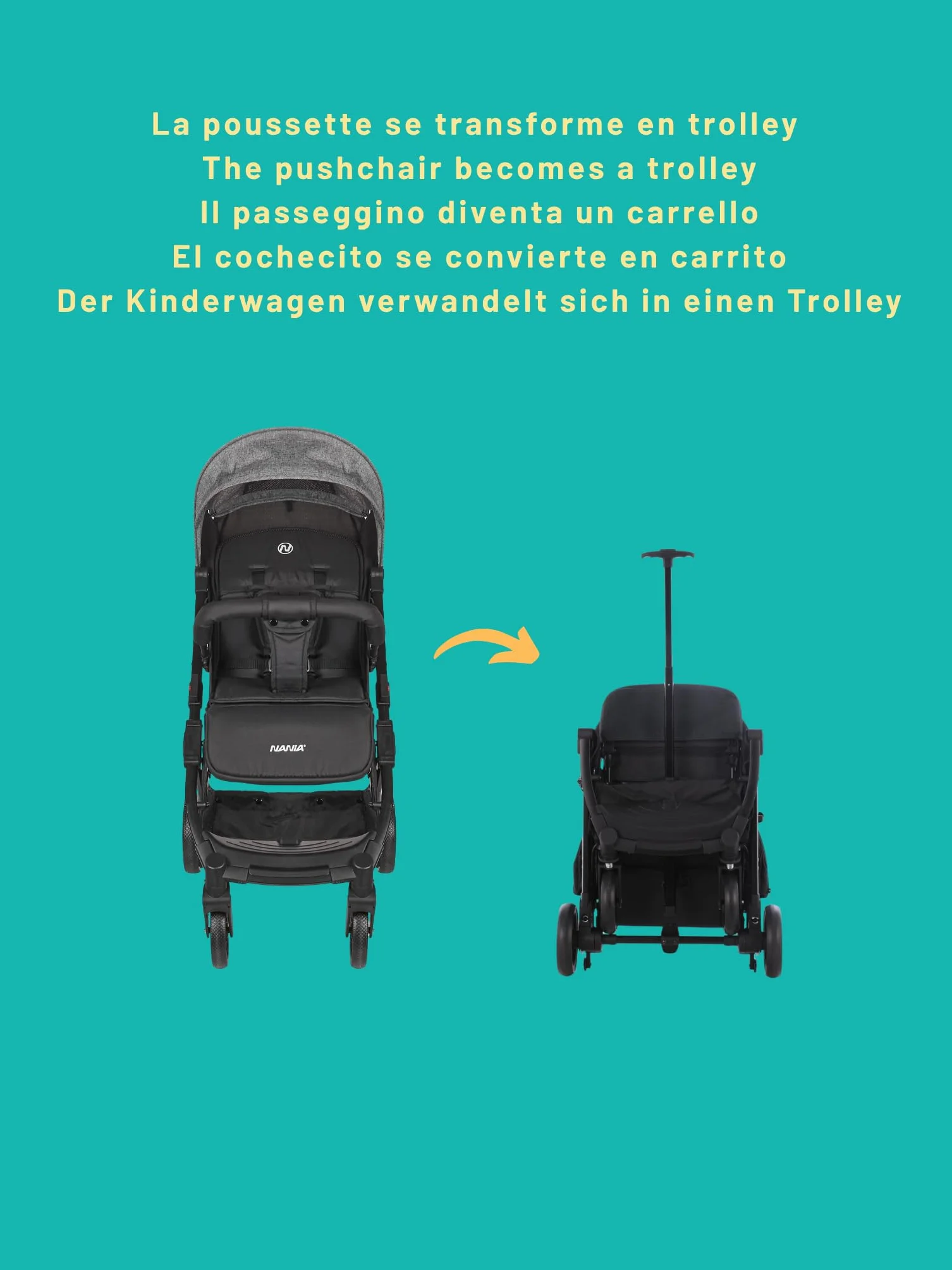 Nania Myla poussette canne compacte 0-4 ans 22kg légère 7.5kg citadine inclinable grand panier