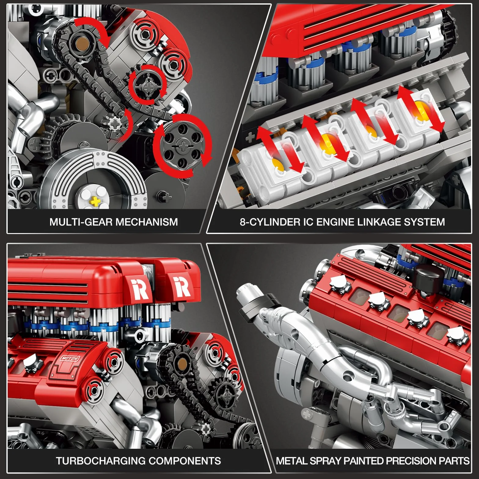 Reobrix 33015 Maquette Moteur V8 pour Adultes, Kit de Construction Mécanique 1101 Pièces avec Mouvement Réaliste des Pistons