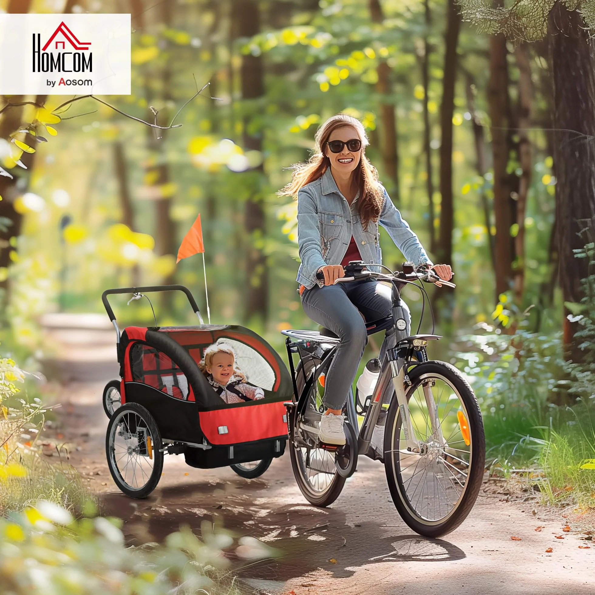 HOMCOM Remorque Velo Enfant 2 en 1 Poussette vélo bébé 2 Places, Ceinture Sécurité 5 Points, Charge 40 Kg