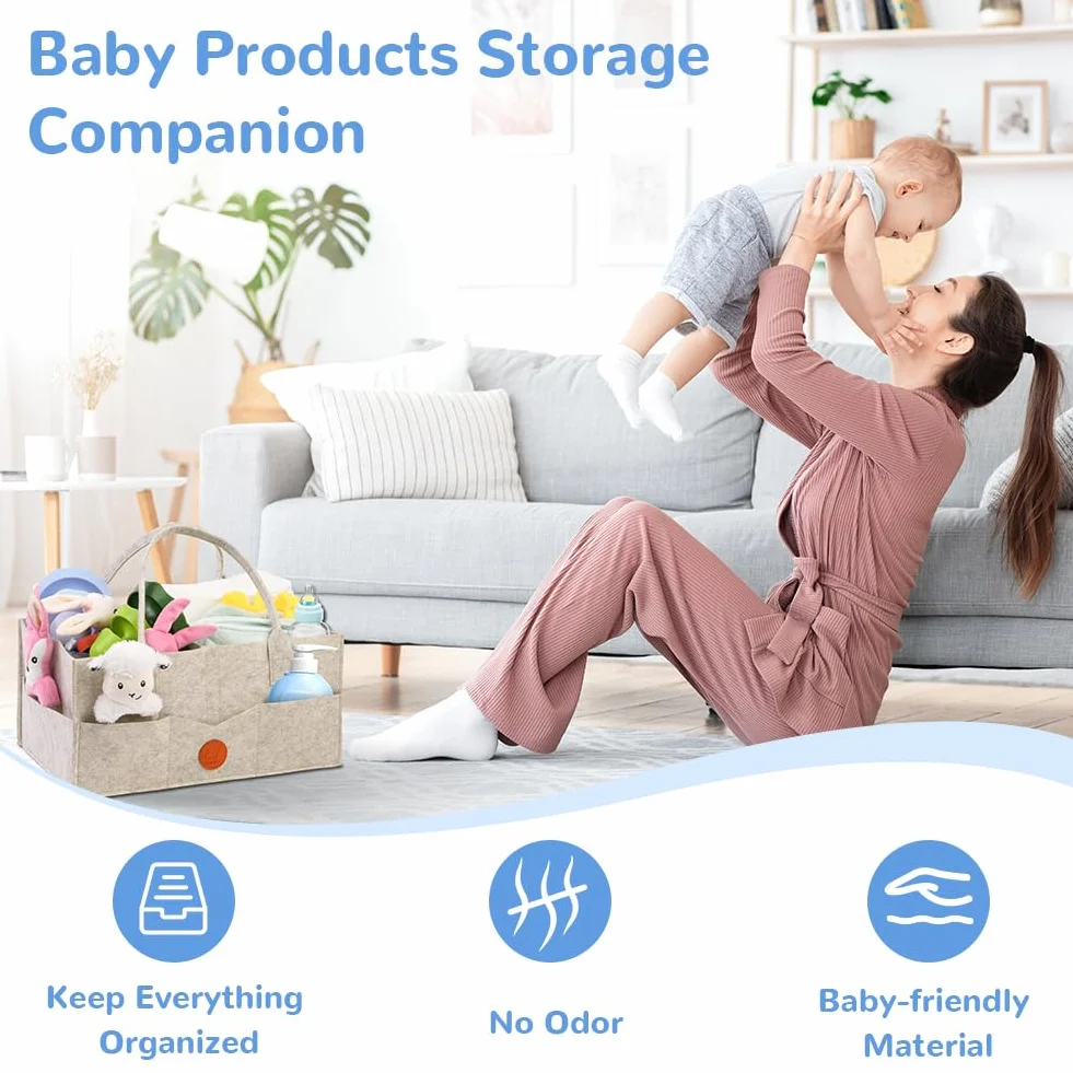 Organisateur de Couches Bébé, Panier Rangement avec Compartiment Amovible en Feutre