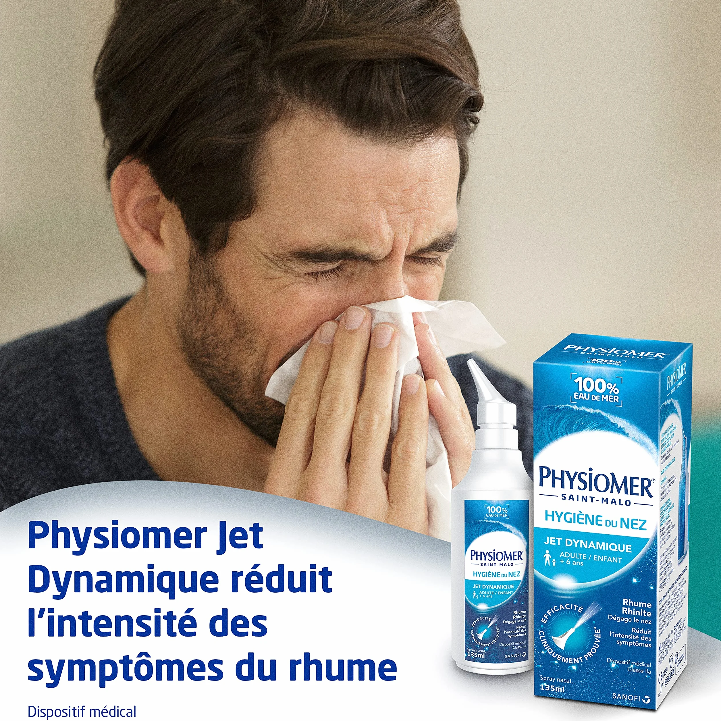Physiomer Jet Dynamique Spray Nasal 135ml - Dispositif Médical Hygiène du Nez 100% Eau de Mer