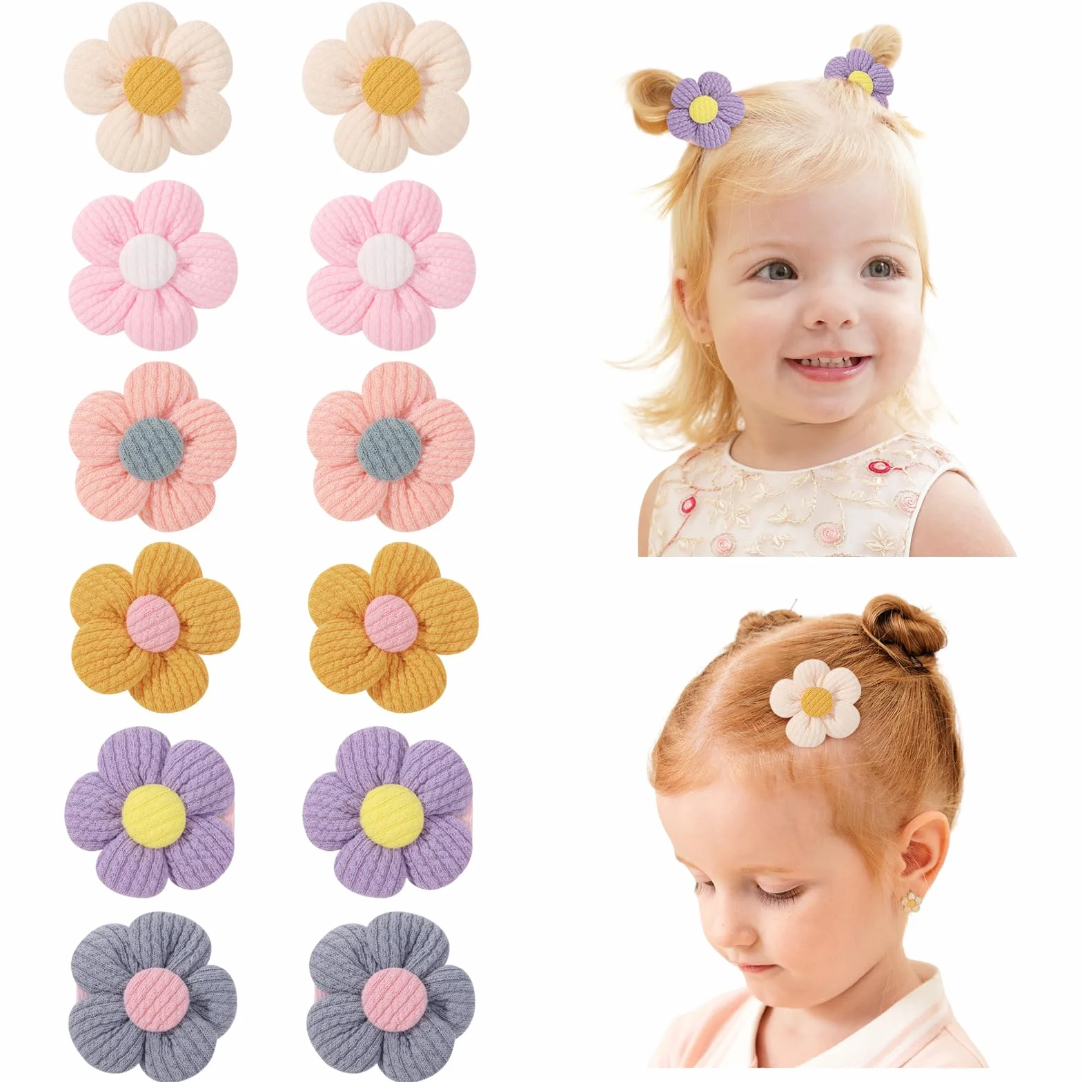 Pinces à cheveux bébé lot 12 - 4,5 cm antidérapantes épaisses accessoires floraux nourrissons tout-petits
