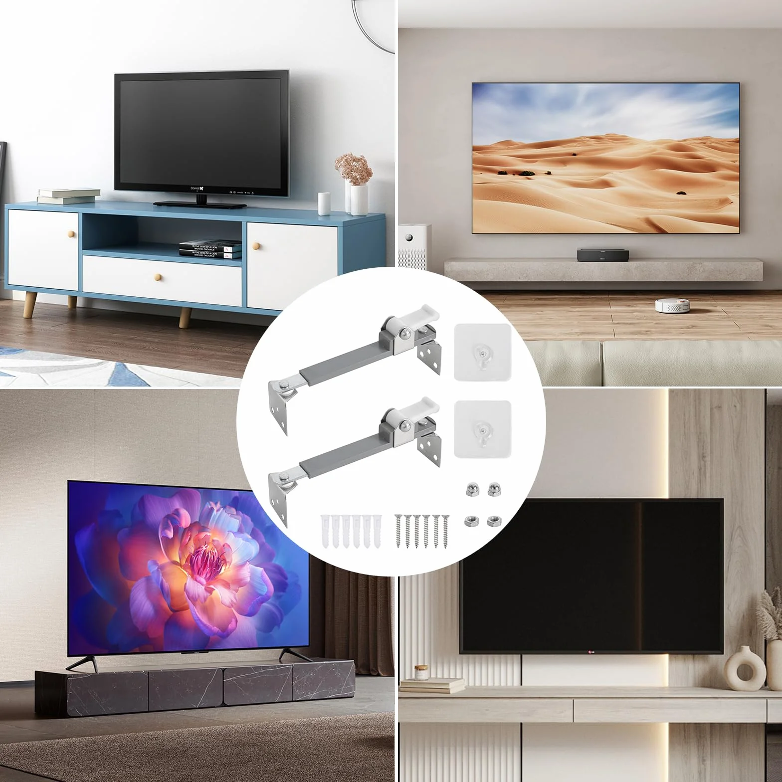 Sangles de Sécurité TV Réglables Lot de 2, Ancrages pour éviter les Chutes, Sécurité Enfants Animaux (8,6-14,1 pouces)
