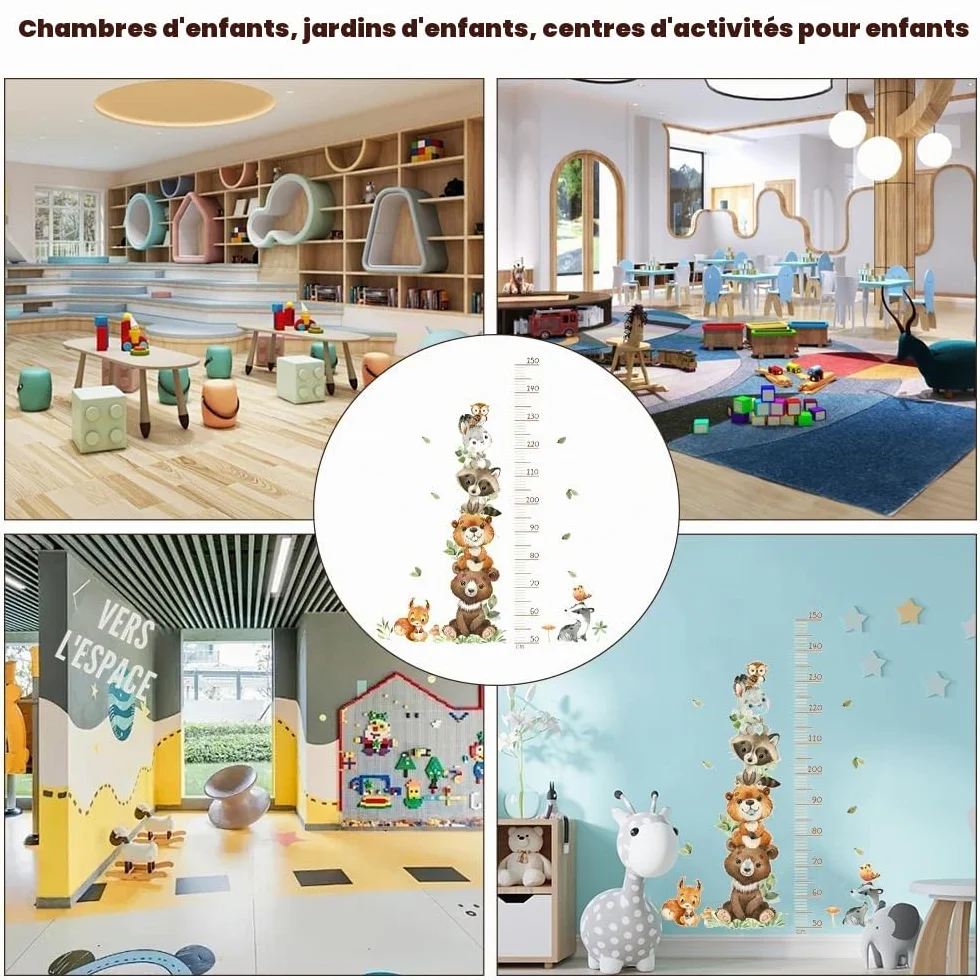 Toise Murale Enfant 50-150 cm - Tableau de Hauteur Animaux de la Forêt - Stickers Muraux pour Crèche