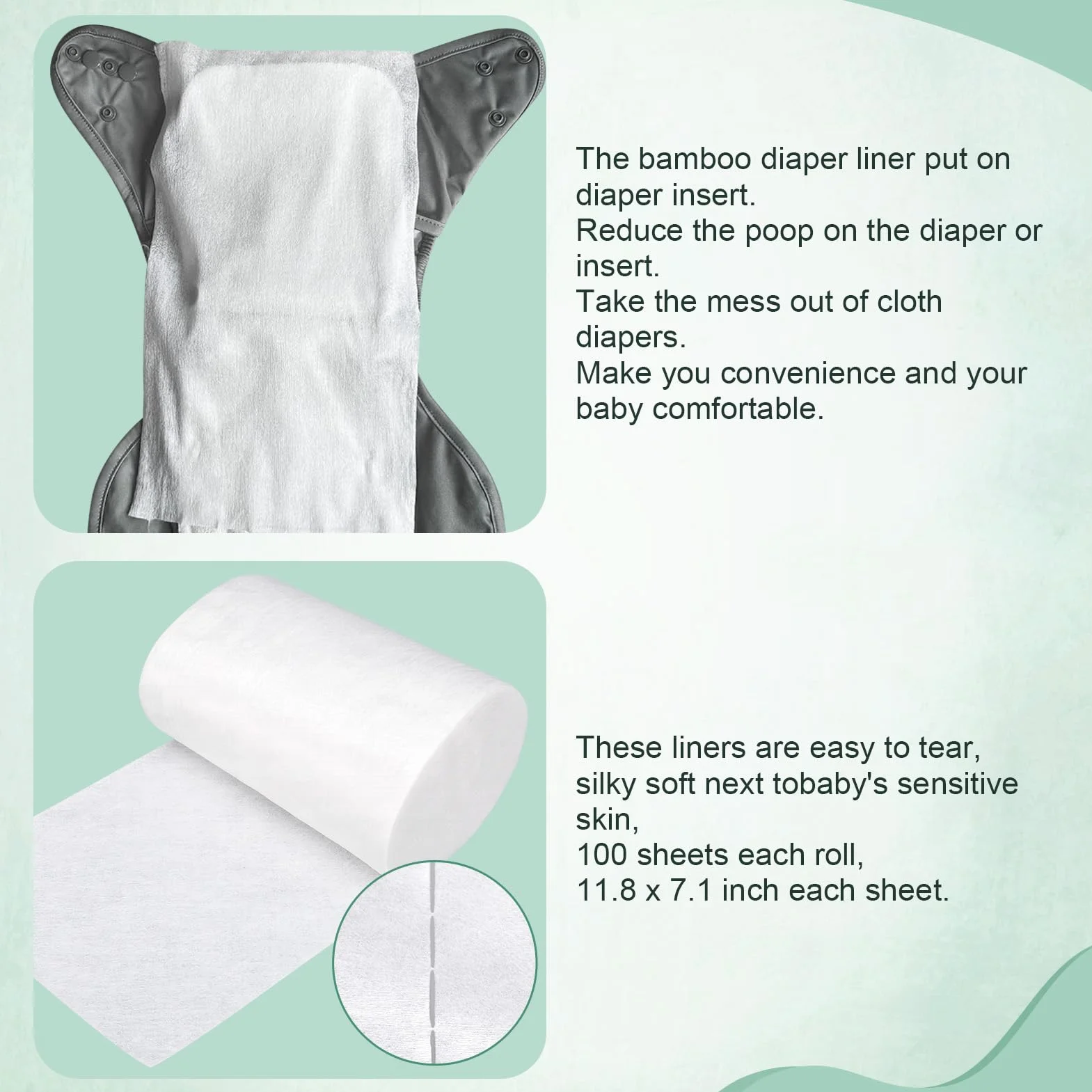 Sonew doublures de couches jetables pour bébé bambou non parfumées biodégradables 100pcs