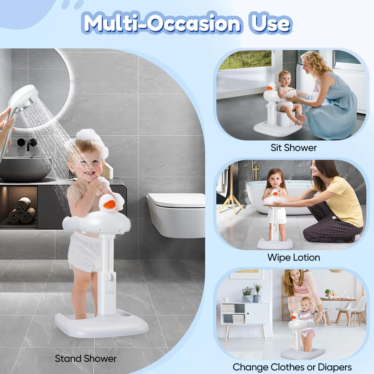Baignoire bébé avec support de douche, aspiration stable et forte, support pour bébé debout