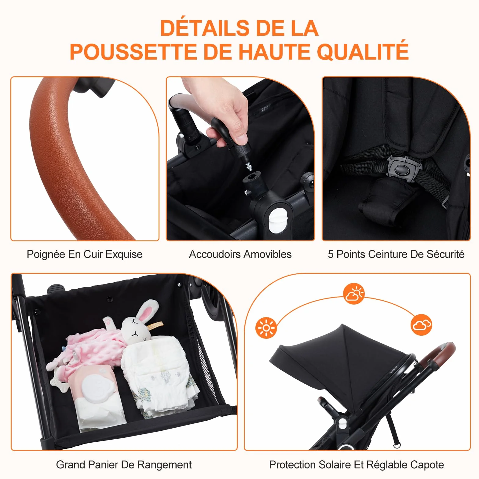 Garvee Poussette Compacte 2 en 1 Système de Voyage Pliable en Un Clic, Cadre en Aluminium pour 0-36 Mois