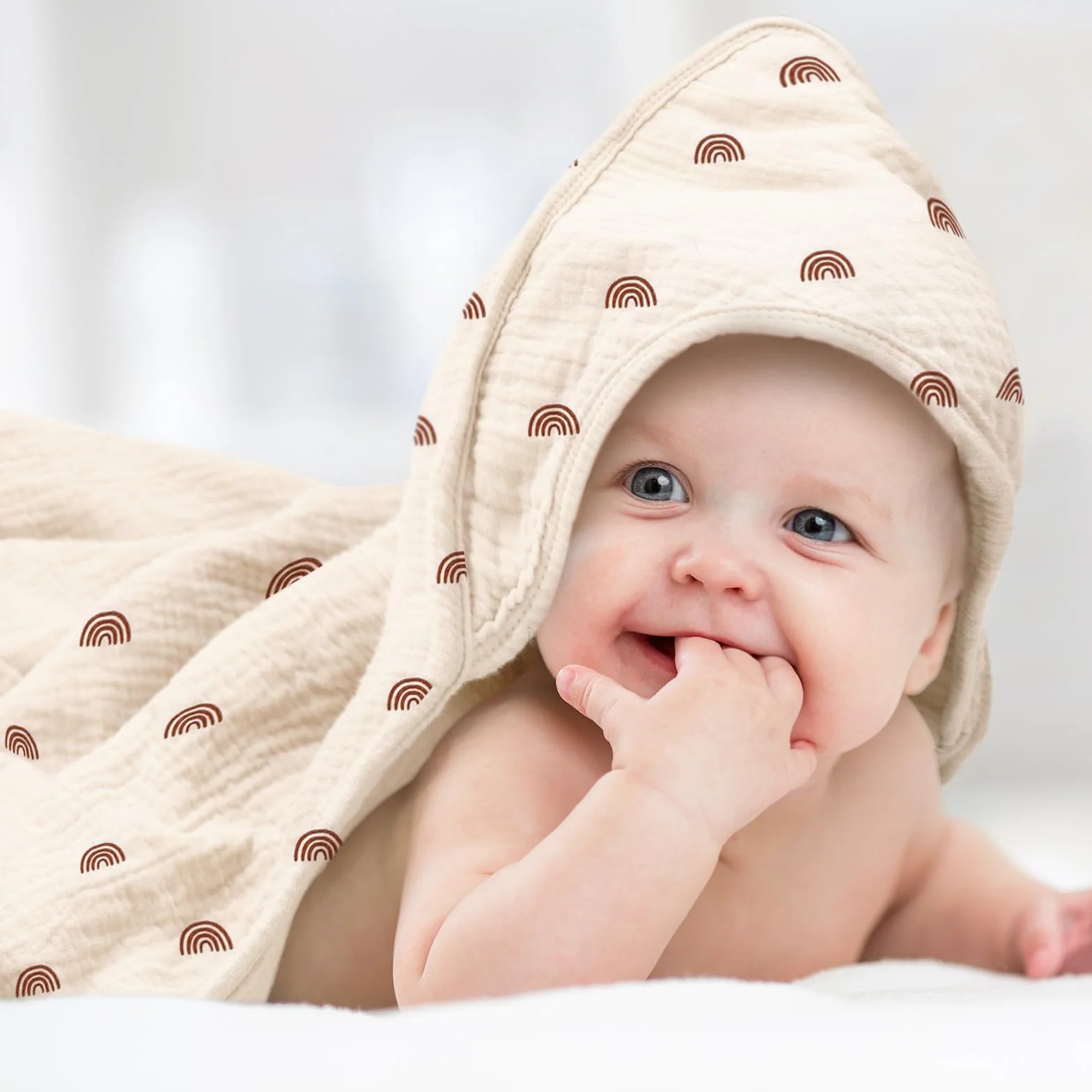 Serviette de Bain Bébé avec Capuche 76 x 76 cm Mousseline de Coton Lot de 2