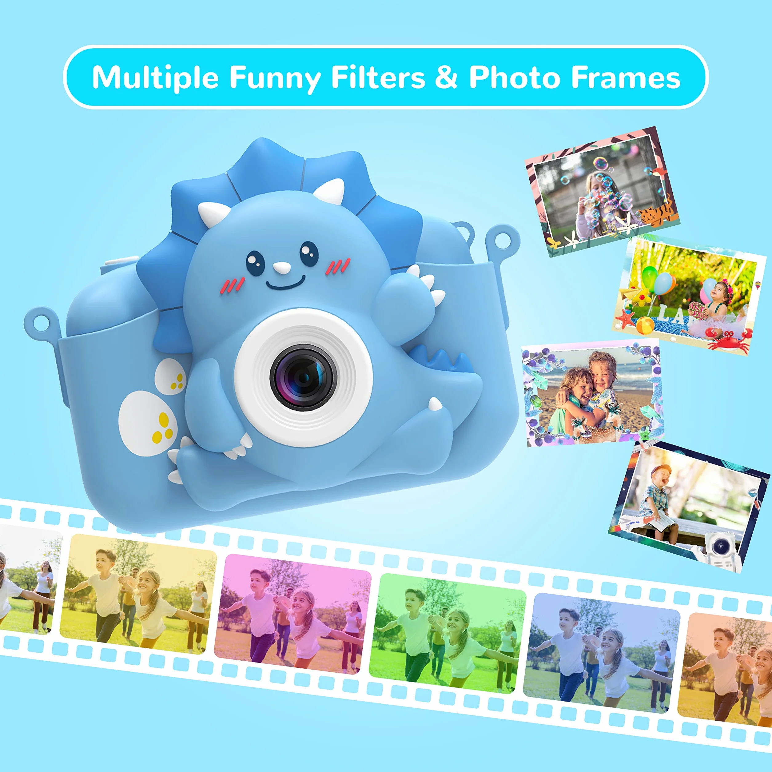 HiMont Appareil Photo Enfant 20MP 1080P Numérique Caméra Vidéo Selfie avec Carte TF 32G Bleu