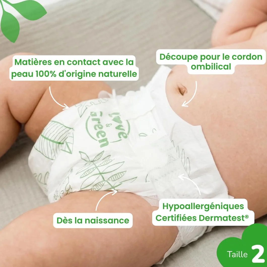 Love & Green Couches Bébé Taille 2 (3-6 kg) 36 couches Absorbante anti-fuites