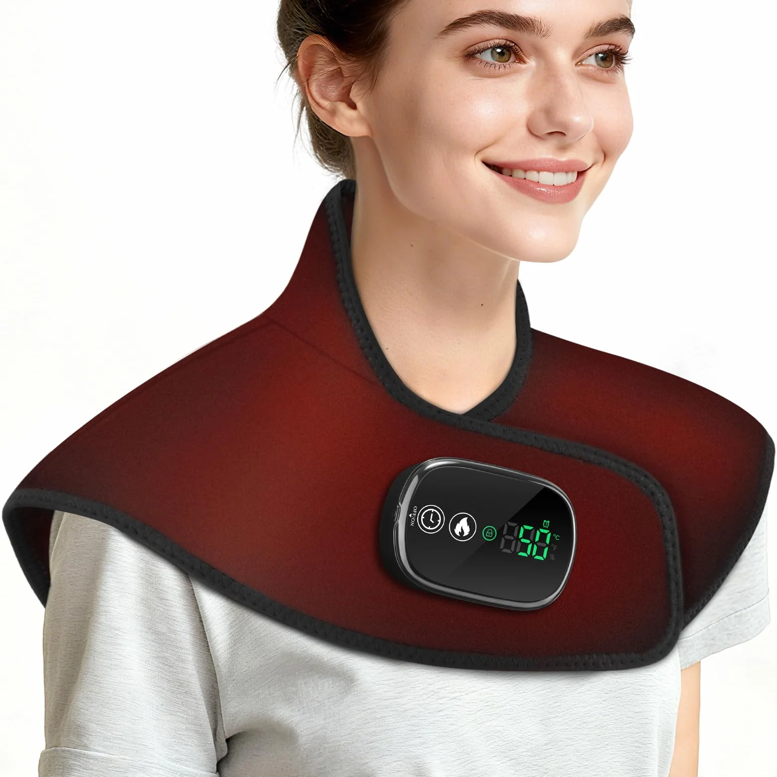 Coussin Chauffant Sans Fil Cou Épaules, Chauffage Portable Commande Tactile, 4 Niveaux Chaleur 5 Minuteries, Batterie 8,4V 4000mAh