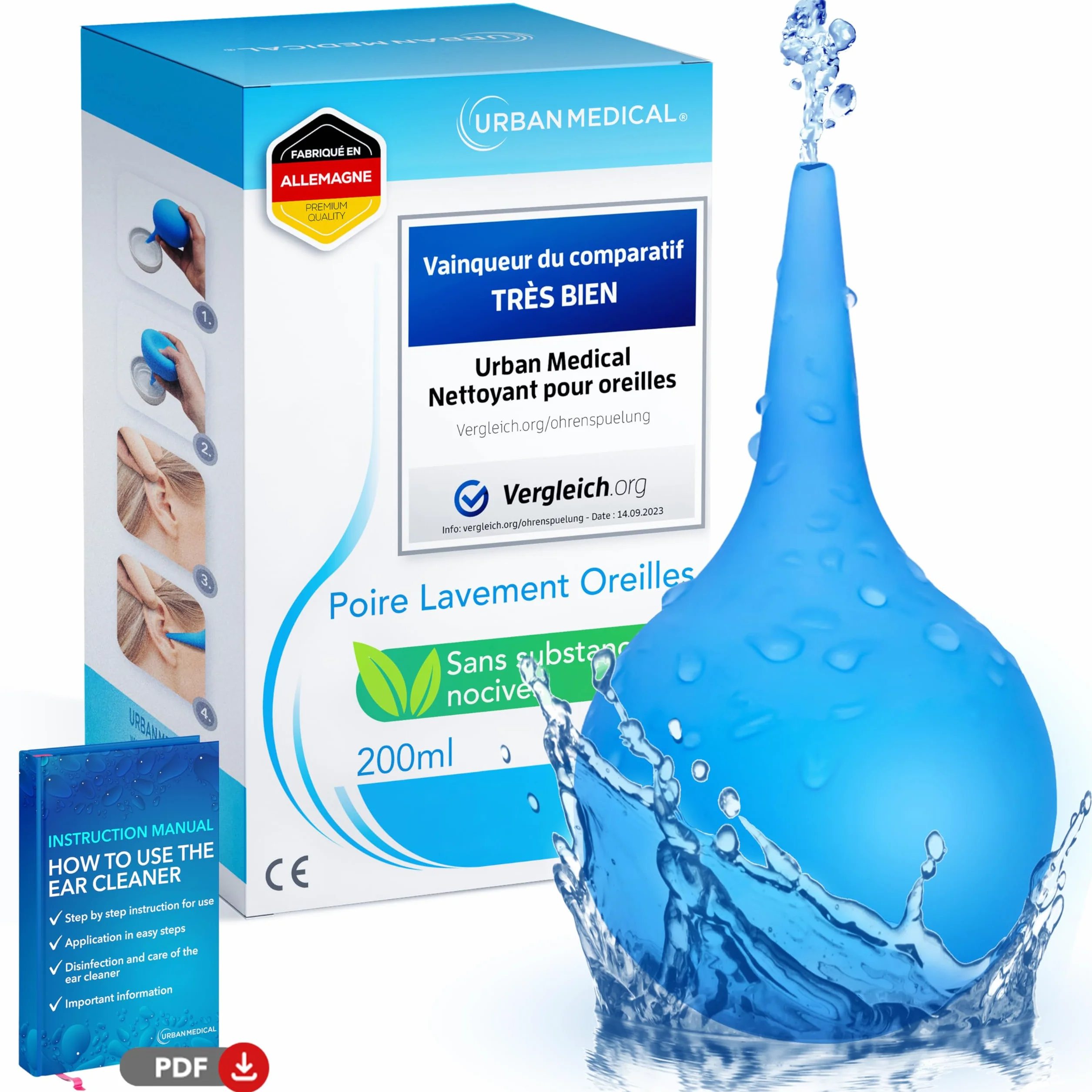 Poire Lavement Oreilles 200 ml Nettoyage Doux Professionnel Éliminer Bouchons Cérumen Réutilisable