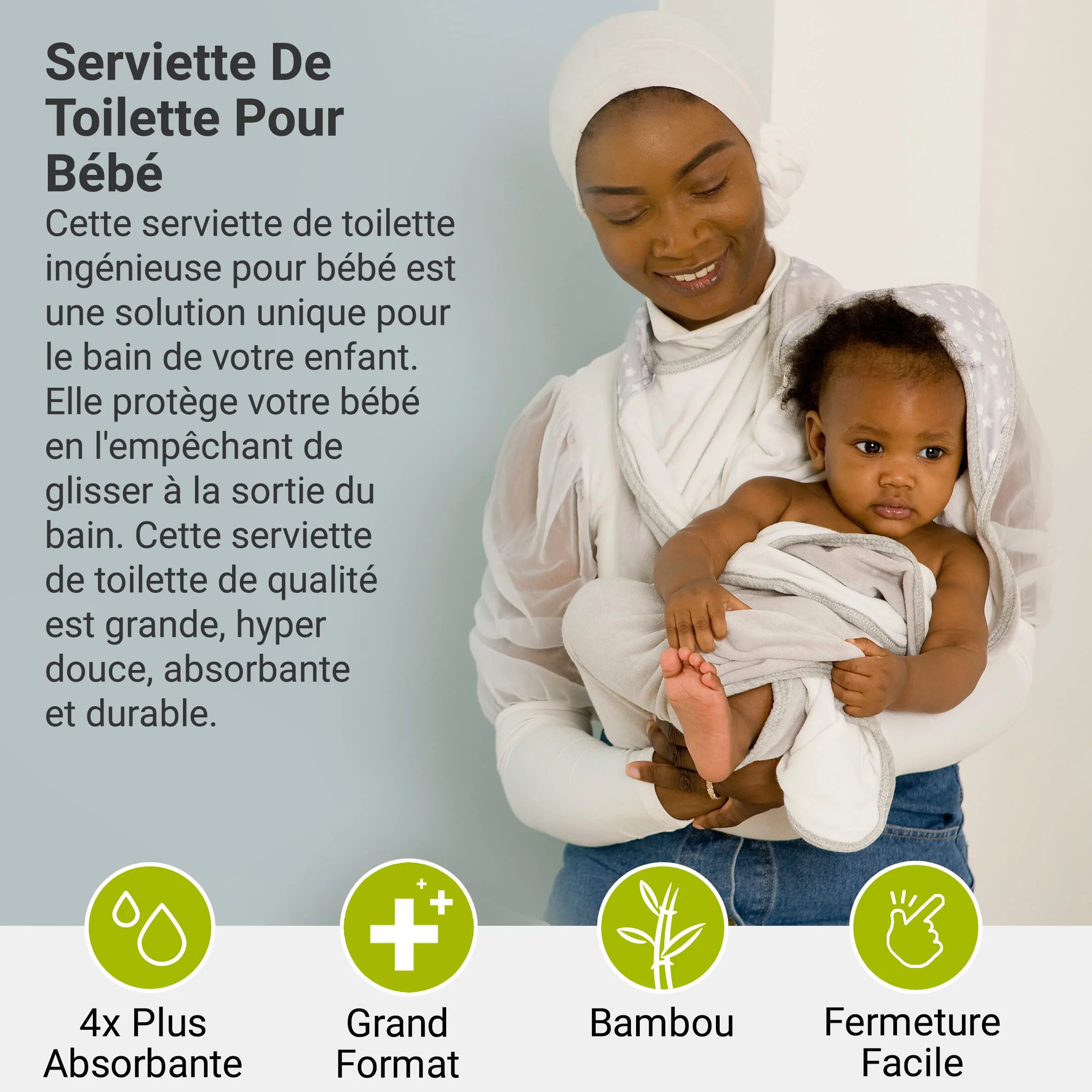 BabyToLove Serviette Papillon bébé Ultra Douce Fibres Bambou Cape Bain absorbante Confortable Design Mains Libres Cadeau Naissance White Stars