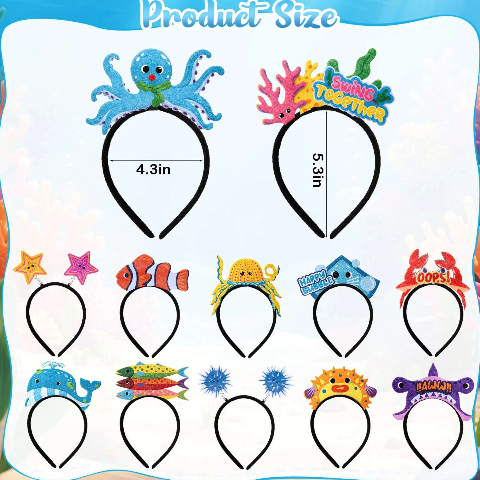 Serre-têtes en Feutre pour Enfants 12 PCS Accessoires Carnaval Photobooth Jouets Fête Anniversaire Cadeaux Filles Garçons