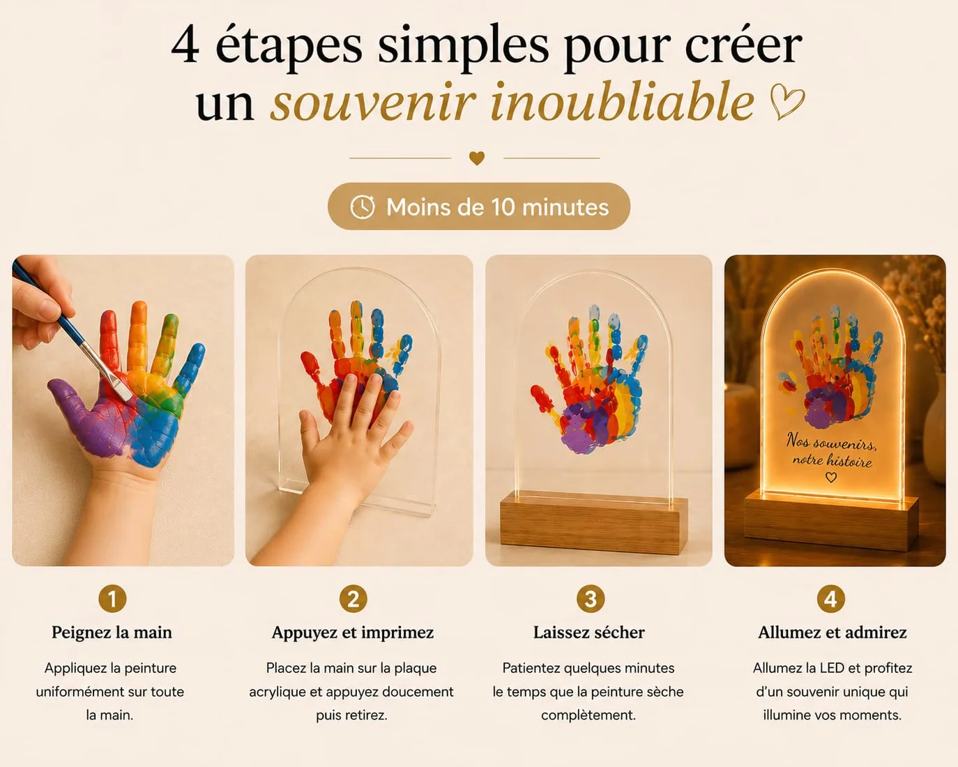 PetiLume Kit Empreinte Famille LED Cadeau Souvenir Parents