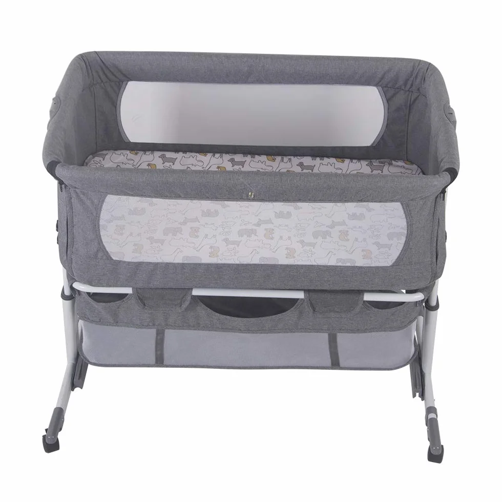 Lit Cododo Bébé 2 en 1 Berceau avec Matelas et Moustiquaire 50KG Réglable en Hauteur 92x58x70-87cm Gris