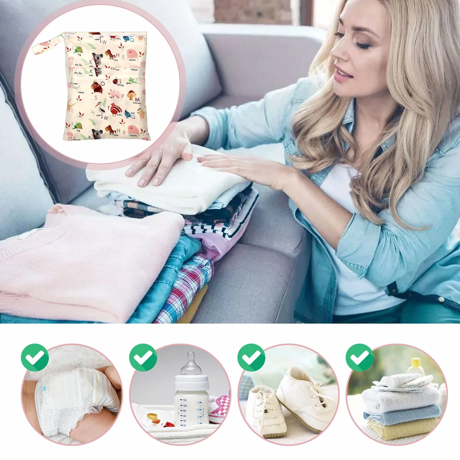 Lot de 3 sacs à couches étanches double fermeture éclair pour bébé voyages