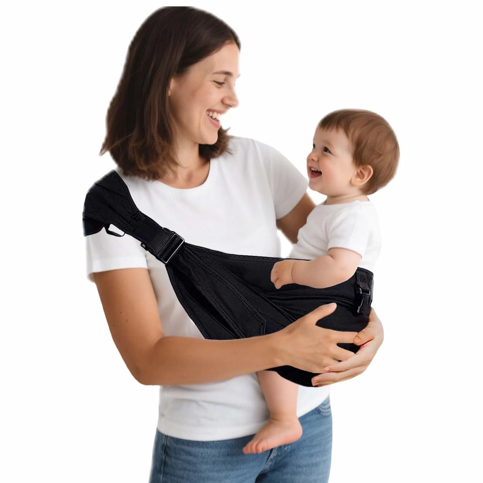 Écharpe de Portage Bébé Porte-bébé Latéral Ergonomique Certifié ASTM 0-36 Mois Noir