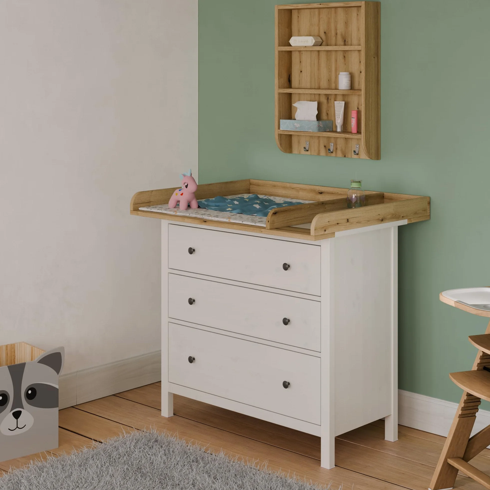 Plan à langer IKEA HEMNES rehausse commode 50 cm chêne 108×78 cm
