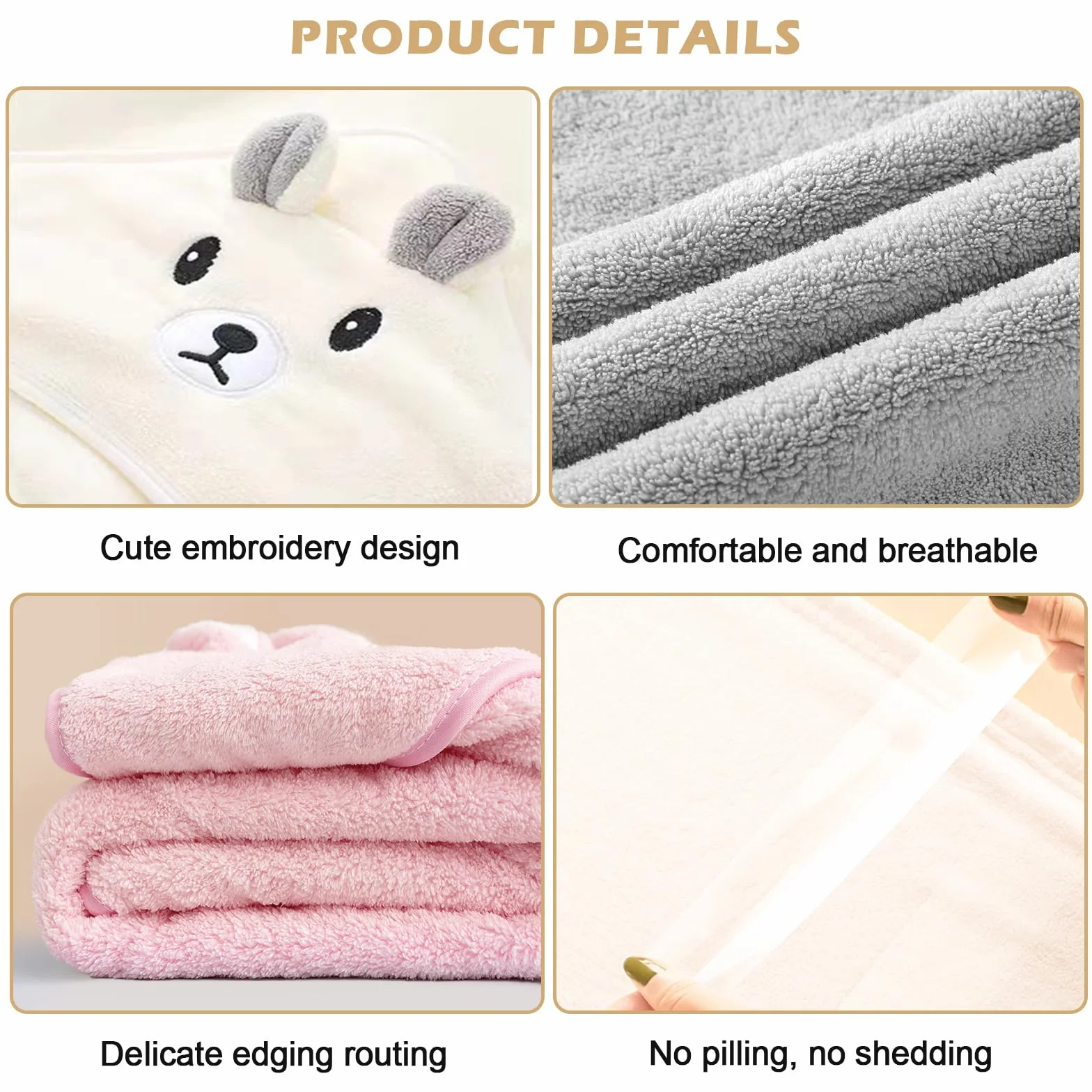 BORDEAG Cape De Bain 3 Pièces 80 x 80 cm pour Bébé 0-2 Ans
