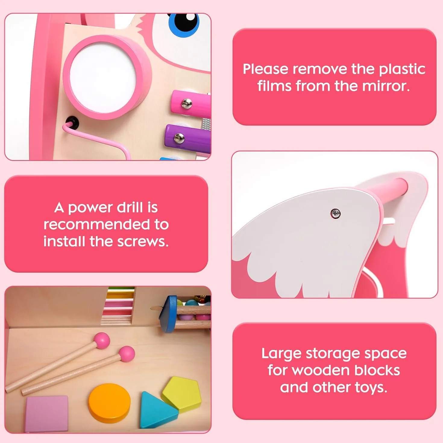 Chariot de Marche Bébé avec Xylophone, Instruments de Musique et Jeu d'Association de Formes, Trotteur Bébé Fille, Jouet Montessori Centre d'Activités Multifonctionnel pour Bébés de 6 Mois et Plus, Rose