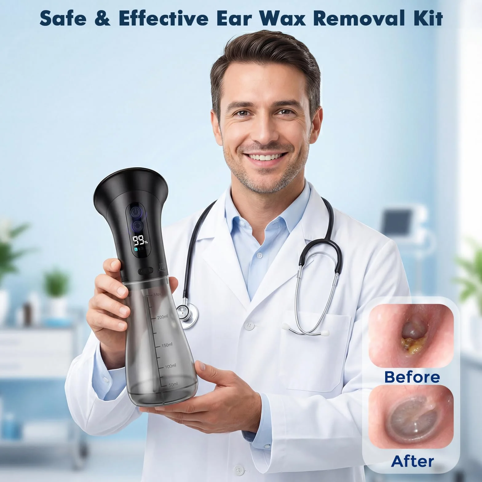 Nettoyeur Oreille Rechargeable IPX7 Étanche Double Réservoir 3 Modes 12 Embouts Auriculaires