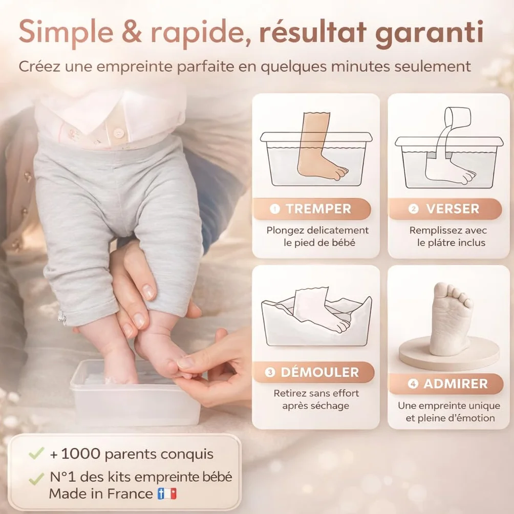 Kit de Moulage Bébé ANCRER® 4 Empreintes Mains Pieds Fille Garçon Contenants Réutilisables Cadeau Naissance
