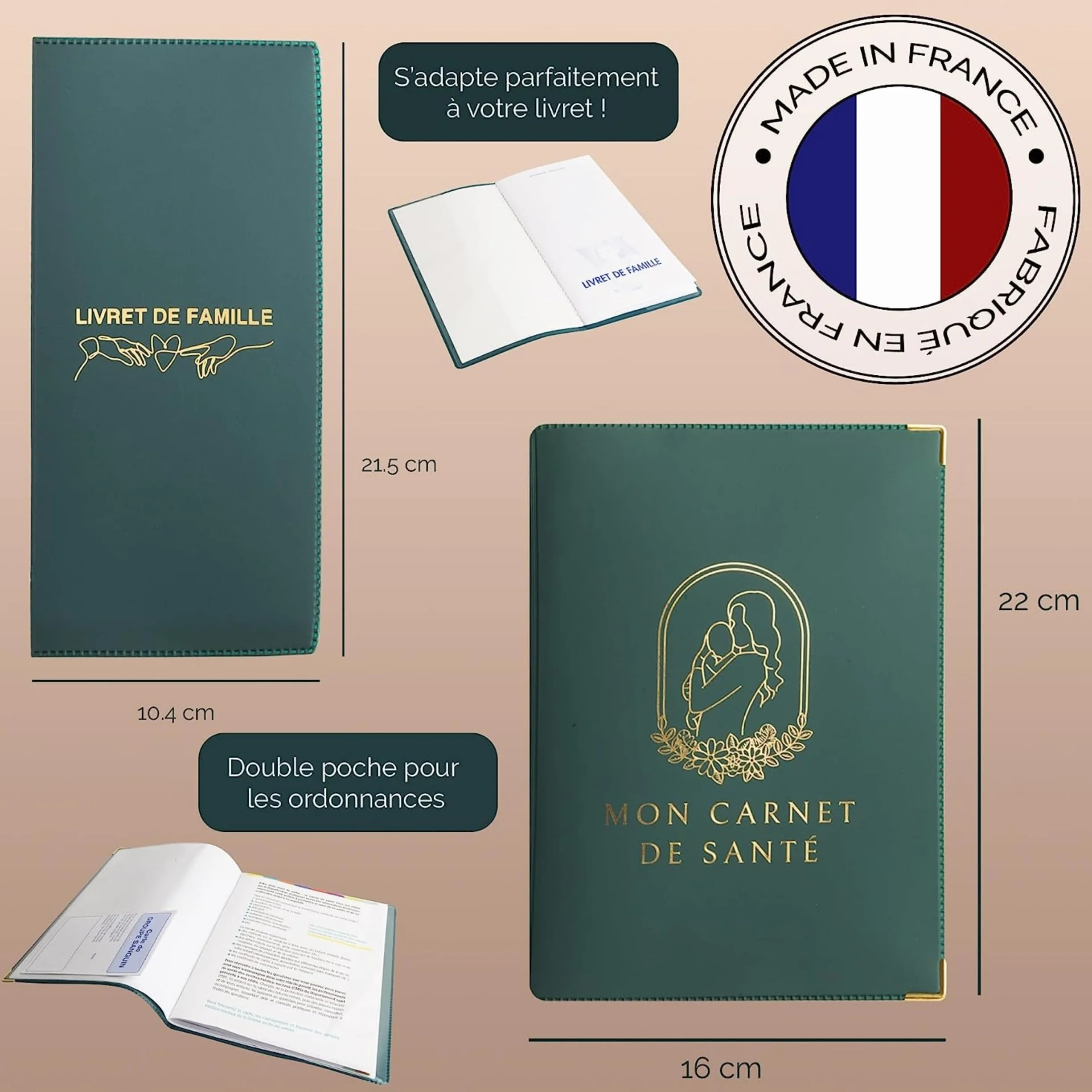 Protège Carnet de Santé et Livret de Famille Bébé Dimensions Standard Fabriqué en France