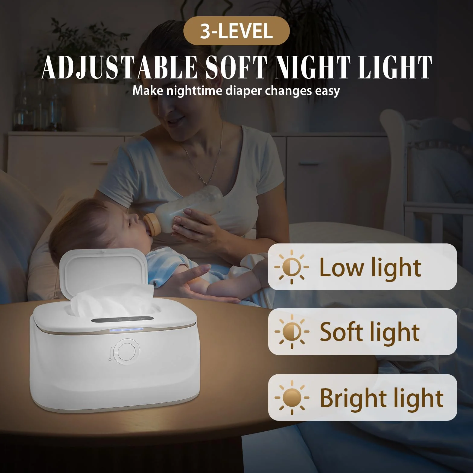 Chauffe-lingettes bébé 3 températures veilleuses chauffage rapide USB portable