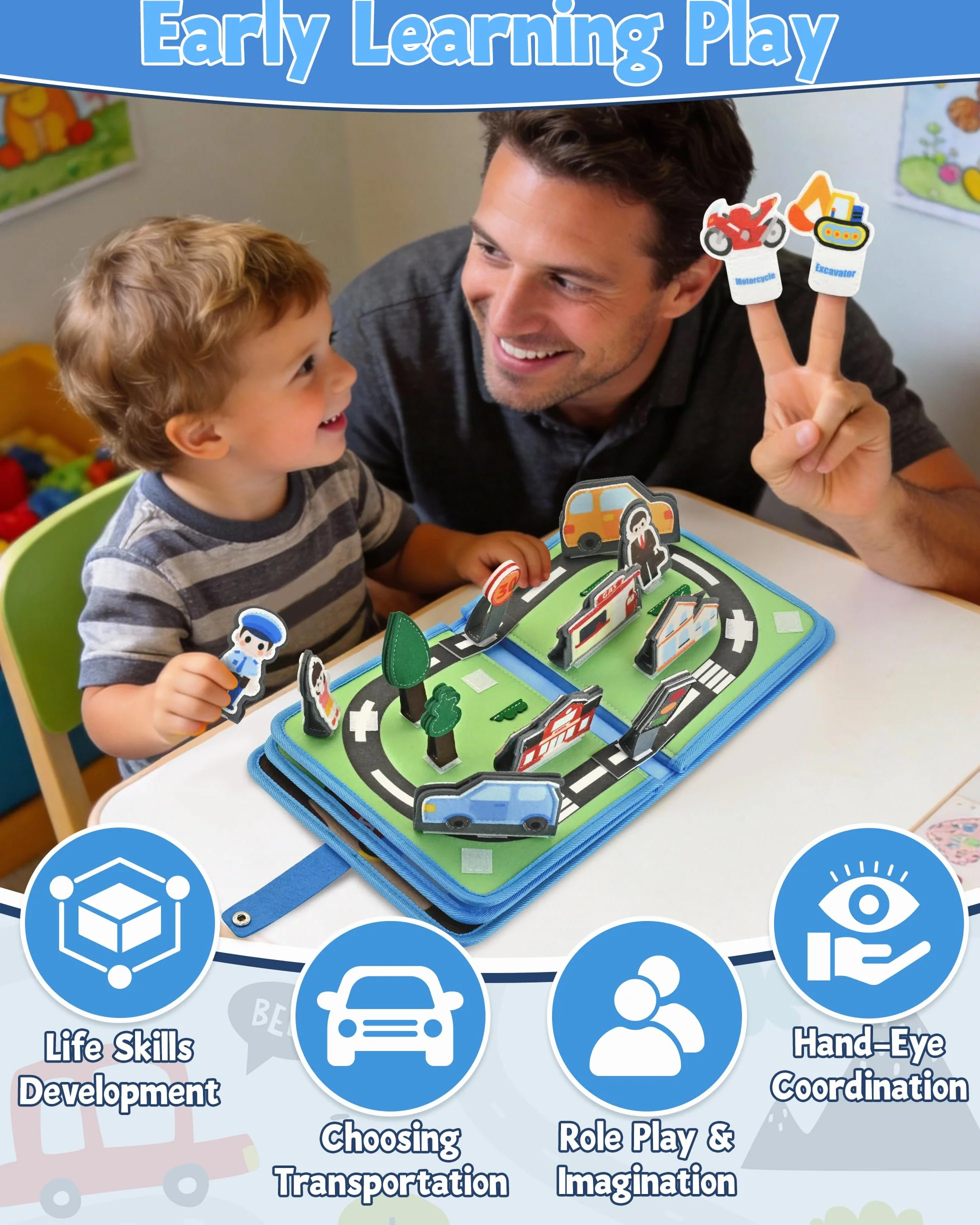 Busy Board Book pour Enfant 12-36 Mois – Livre Quiet 3D Véhicules Montessori, Jeux de Voyage Avion Voiture – Cadeau Anniversaire Bébé 1-3 Ans