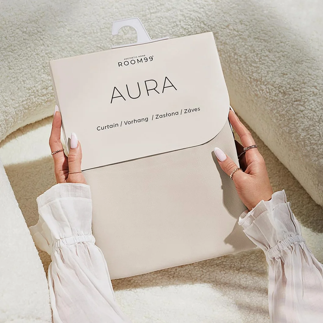 Rideau avec œillets Aura 140 x 280 cm Beige Clair pour Salon Chambre Moderne